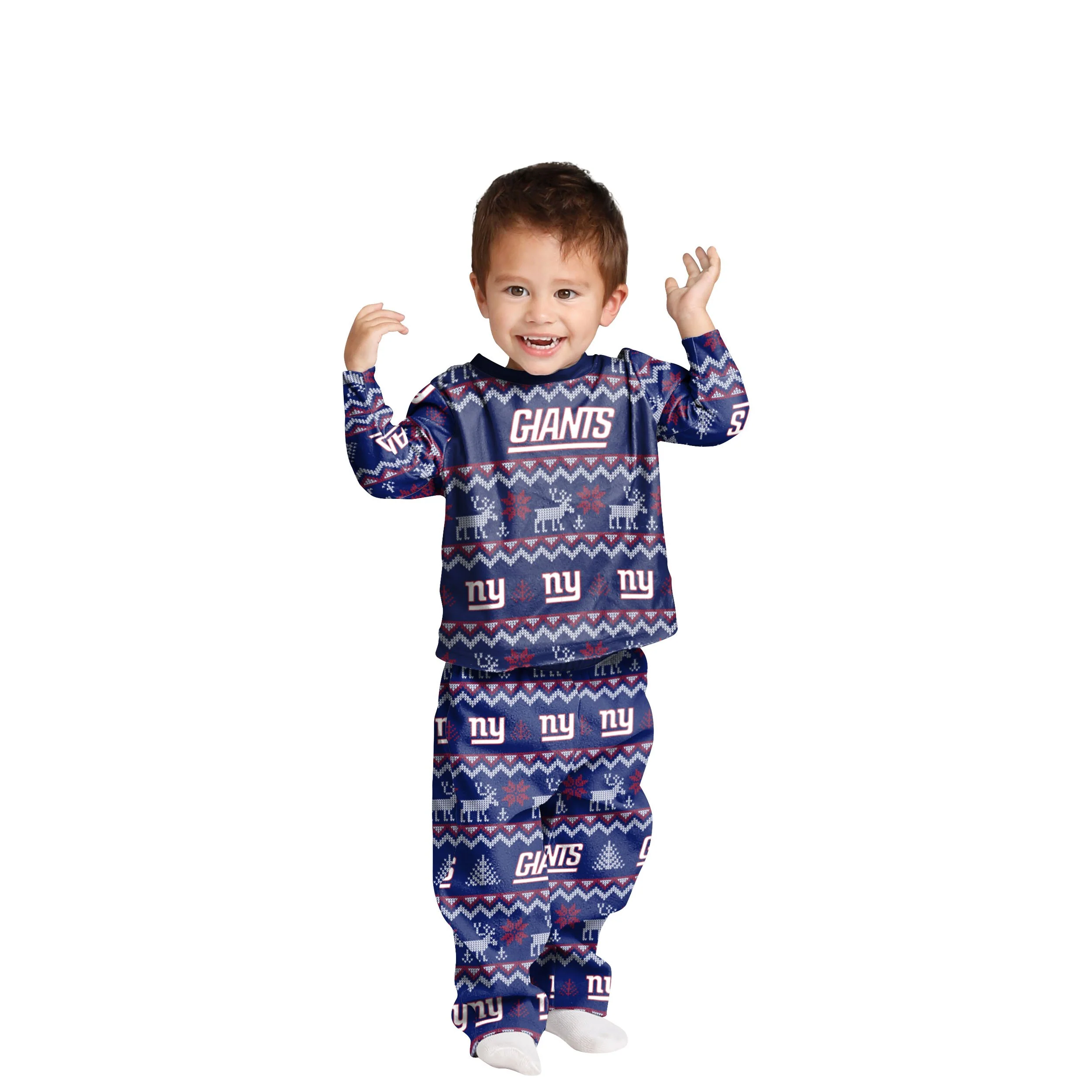 New York Giants NFL Ugly Pattern Family Holiday Pajamas - Image 3