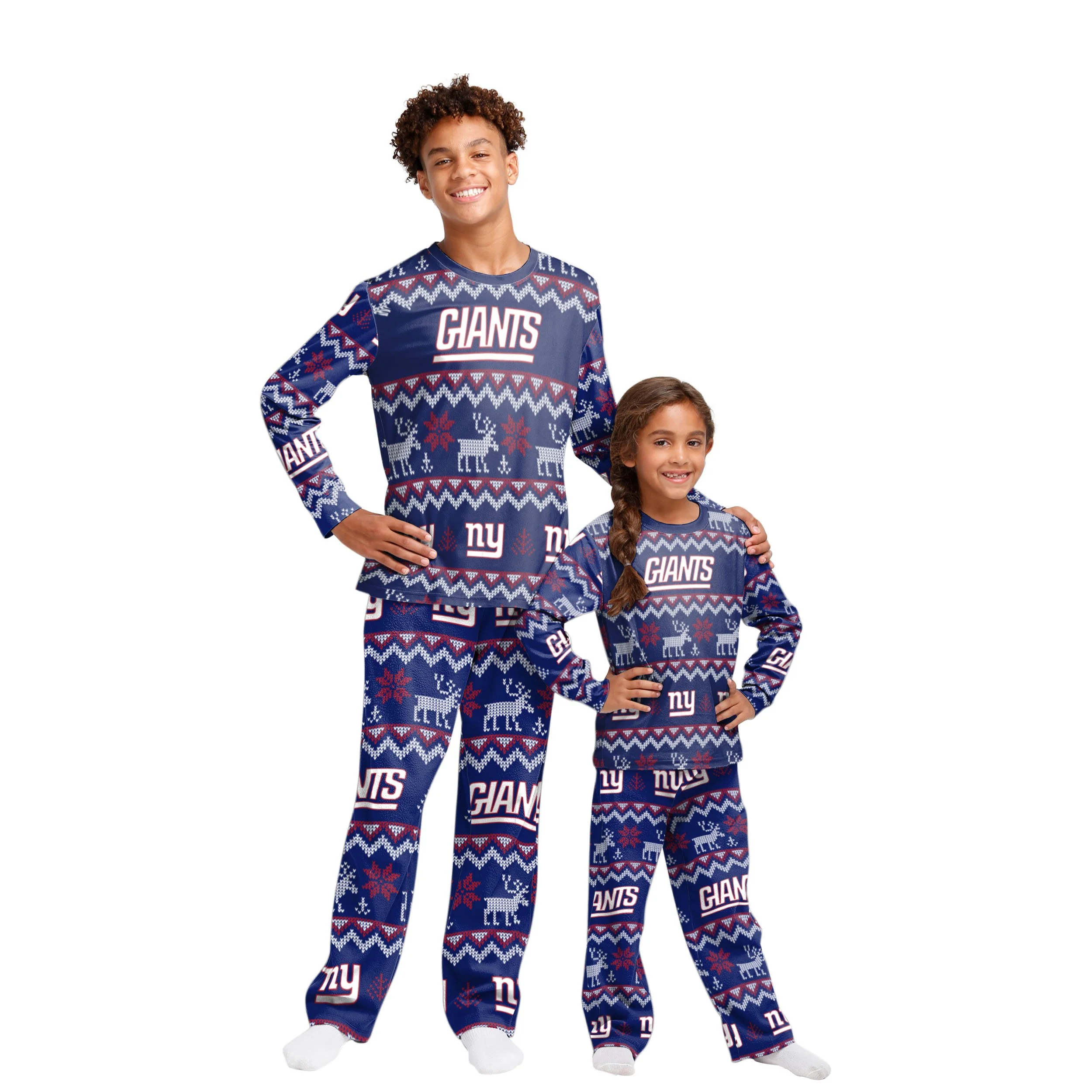 New York Giants NFL Ugly Pattern Family Holiday Pajamas - Image 4