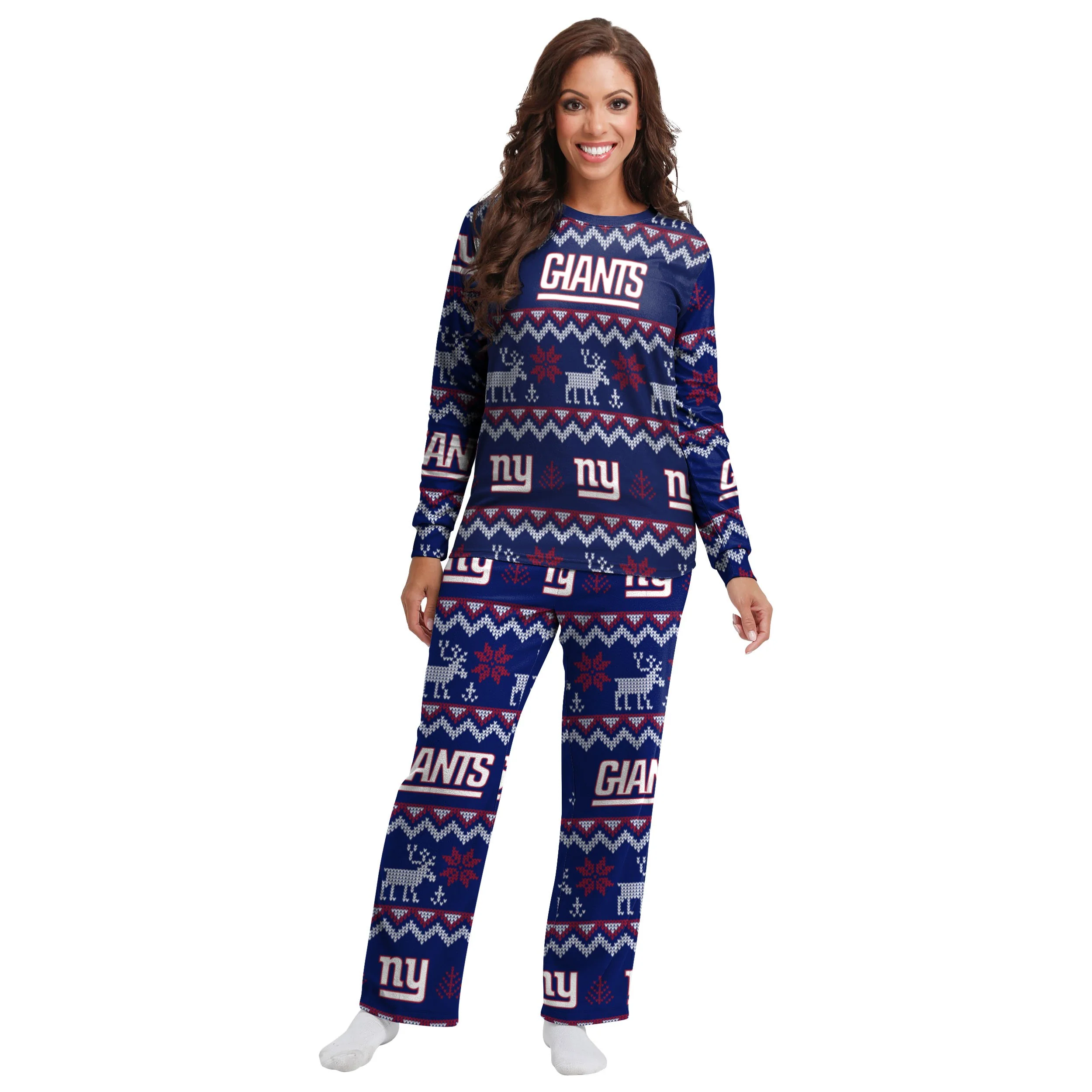 New York Giants NFL Ugly Pattern Family Holiday Pajamas - Image 5