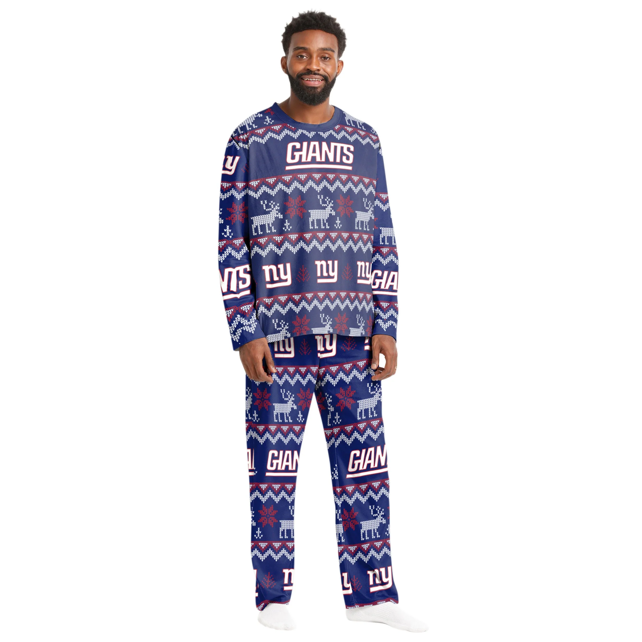 New York Giants NFL Ugly Pattern Family Holiday Pajamas - Image 6