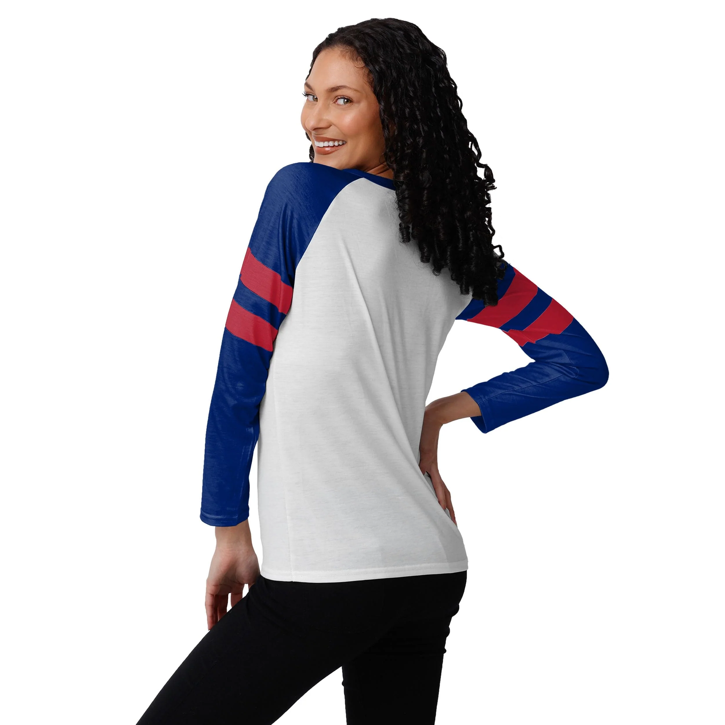 New York Giants NFL Womens Big Logo Long Sleeve Henley - Image 2