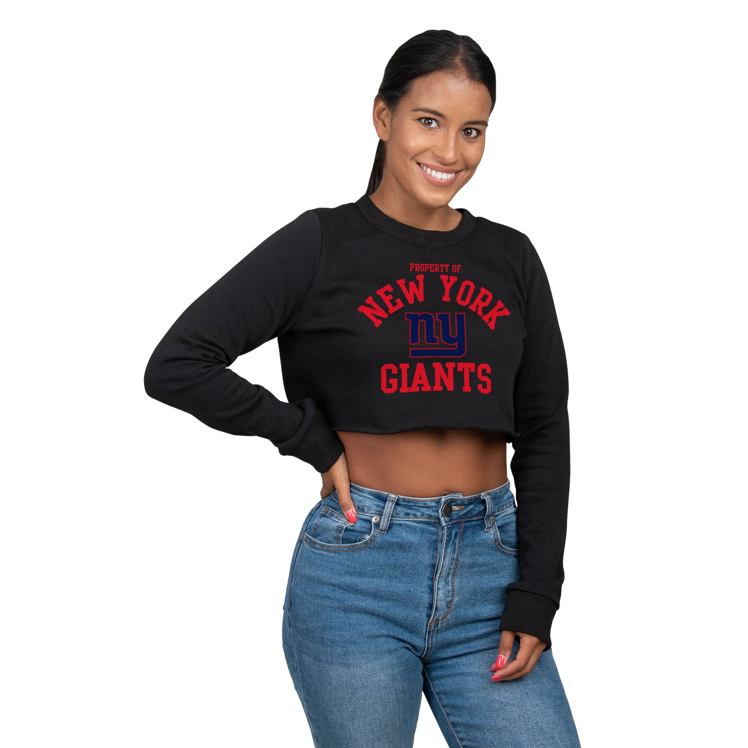 New York Giants NFL Womens Cropped Team Crewneck
