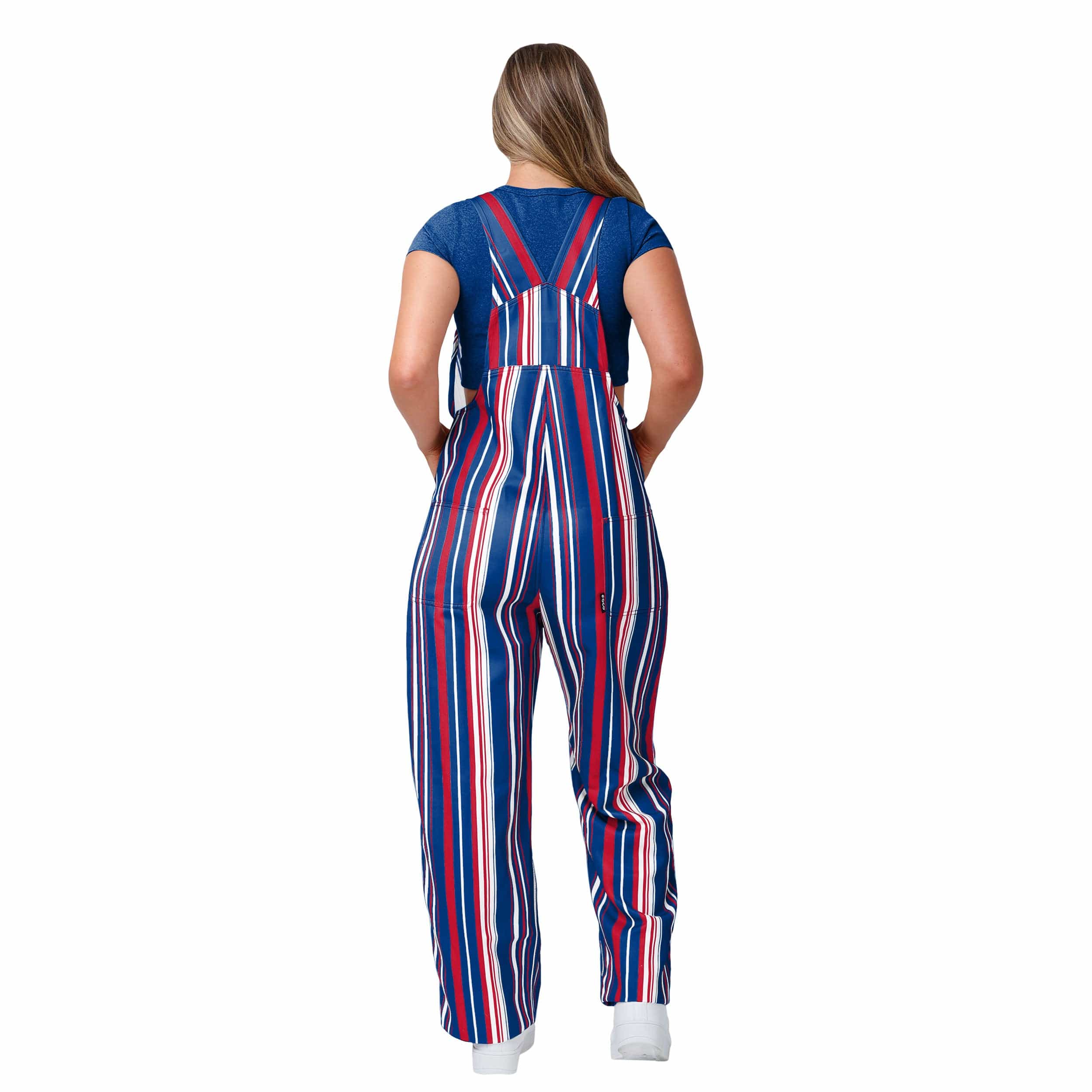 New York Giants NFL Womens Hyper Stripe Bib Overalls - Image 2