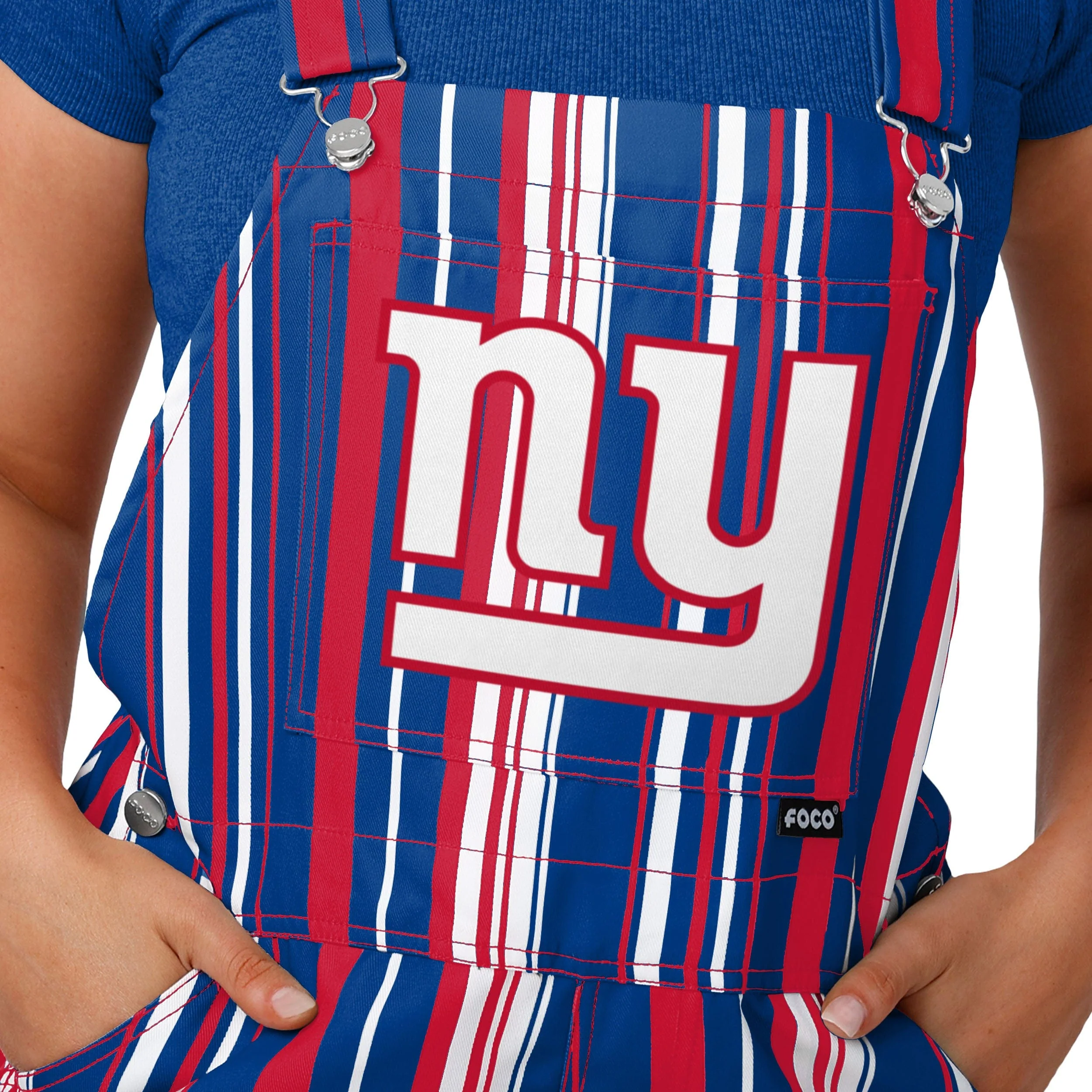 New York Giants NFL Womens Hyper Stripe Bib Overalls - Image 4