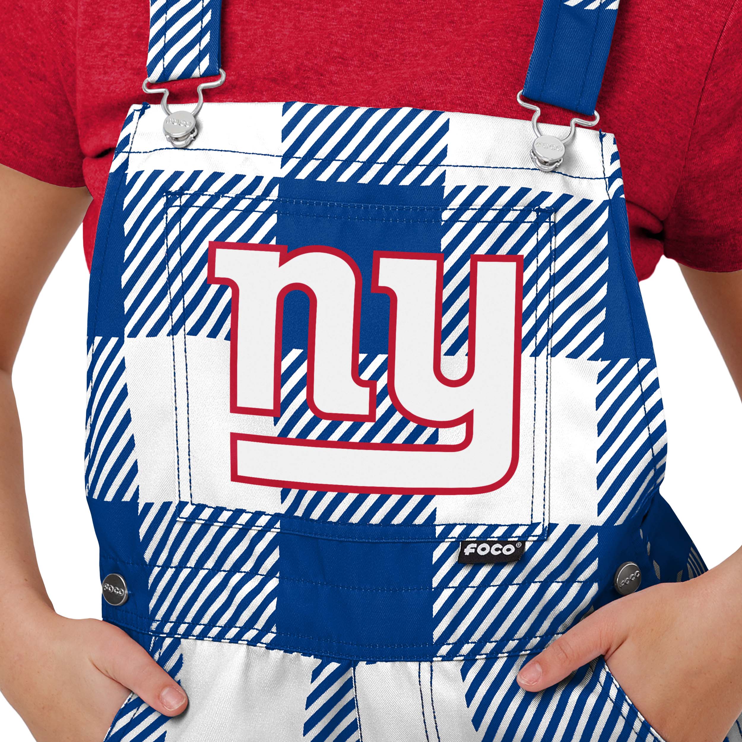 New York Giants NFL Womens Plaid Bib Shortalls - Image 4