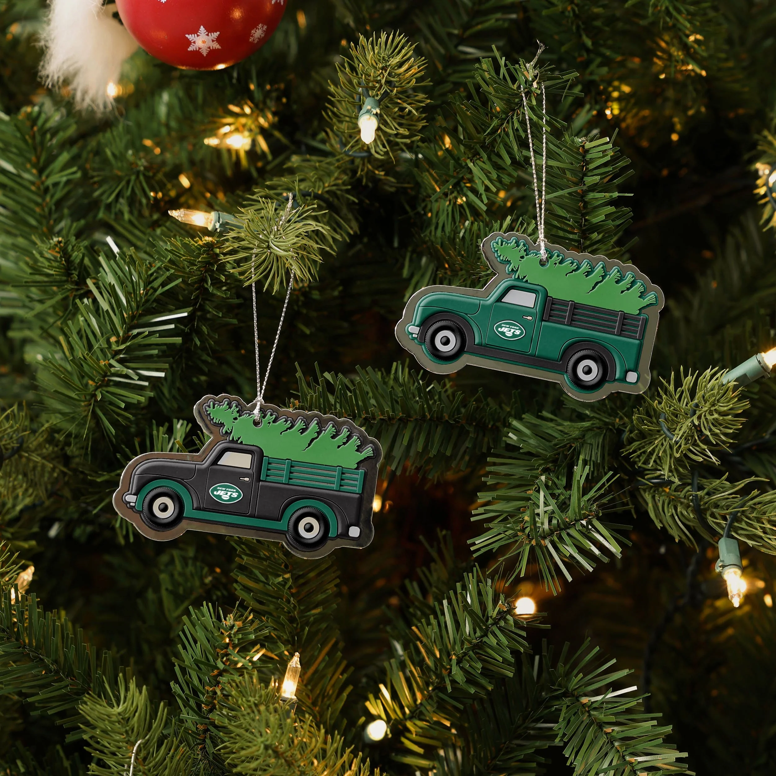 New York Jets NFL 2 Pack Flat Metal Truck Ornaments - Image 2