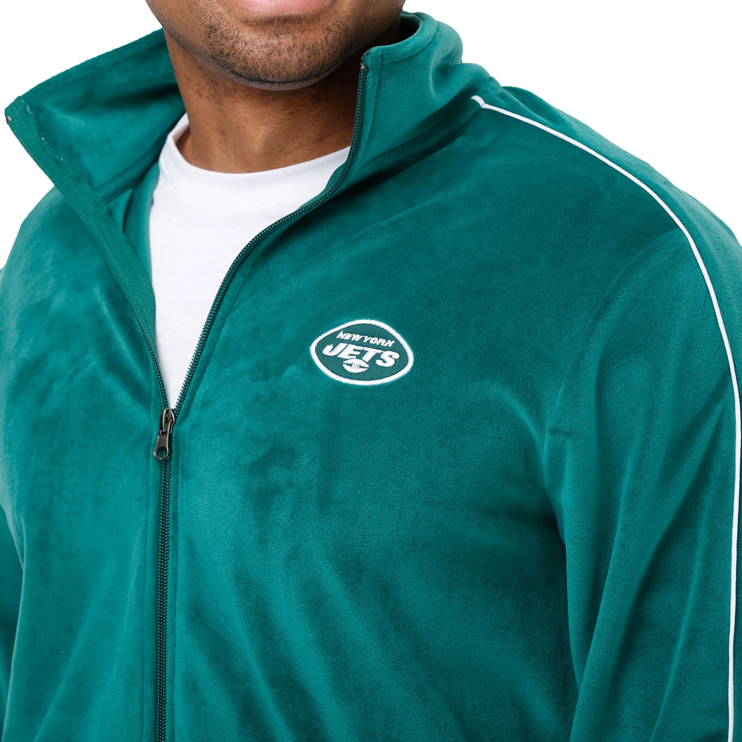 New York Jets NFL 2019 Retro Mens Velour Zip Up Top - Image 3
