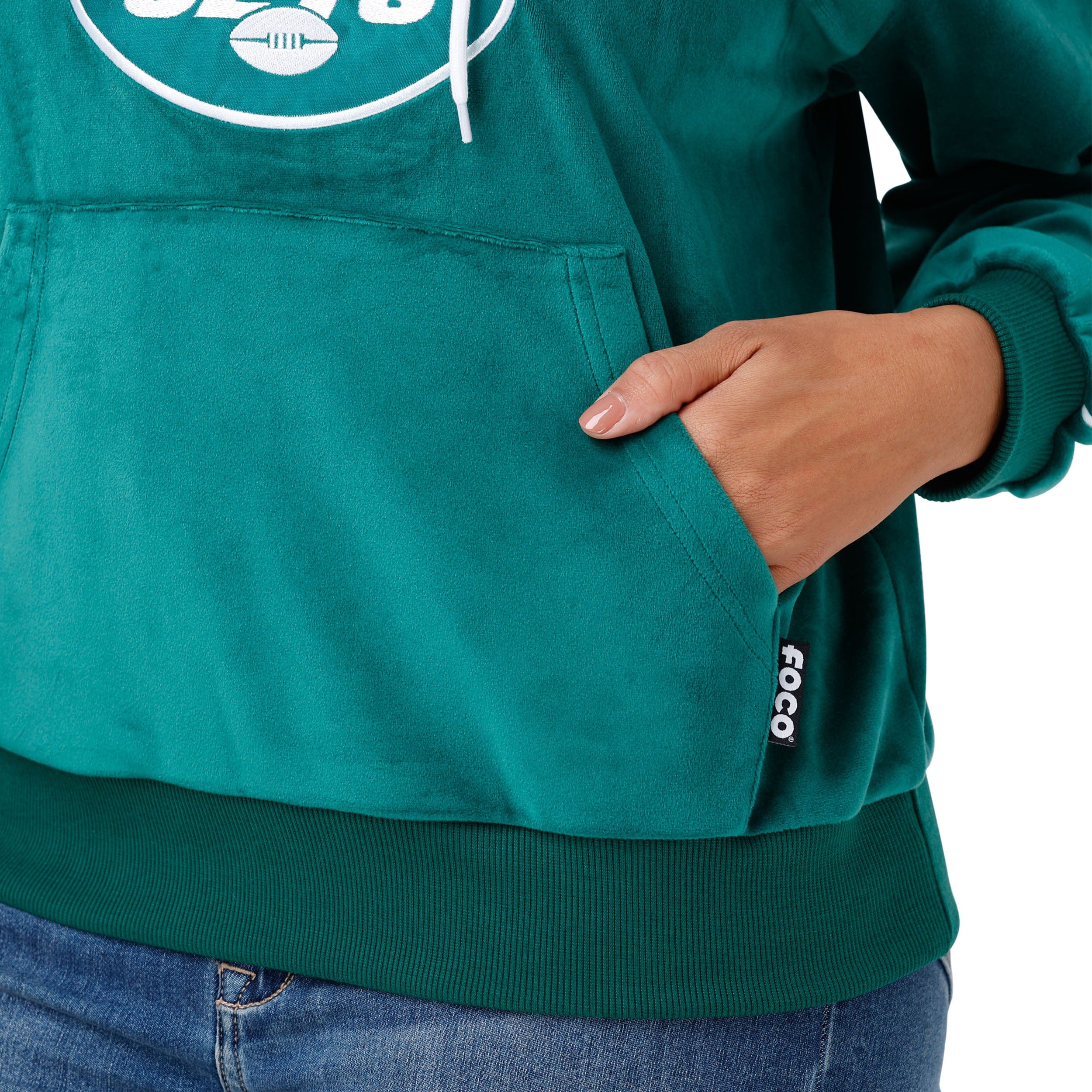 New York Jets NFL 2019 Retro Womens Velour Hooded Sweatshirt - Image 2