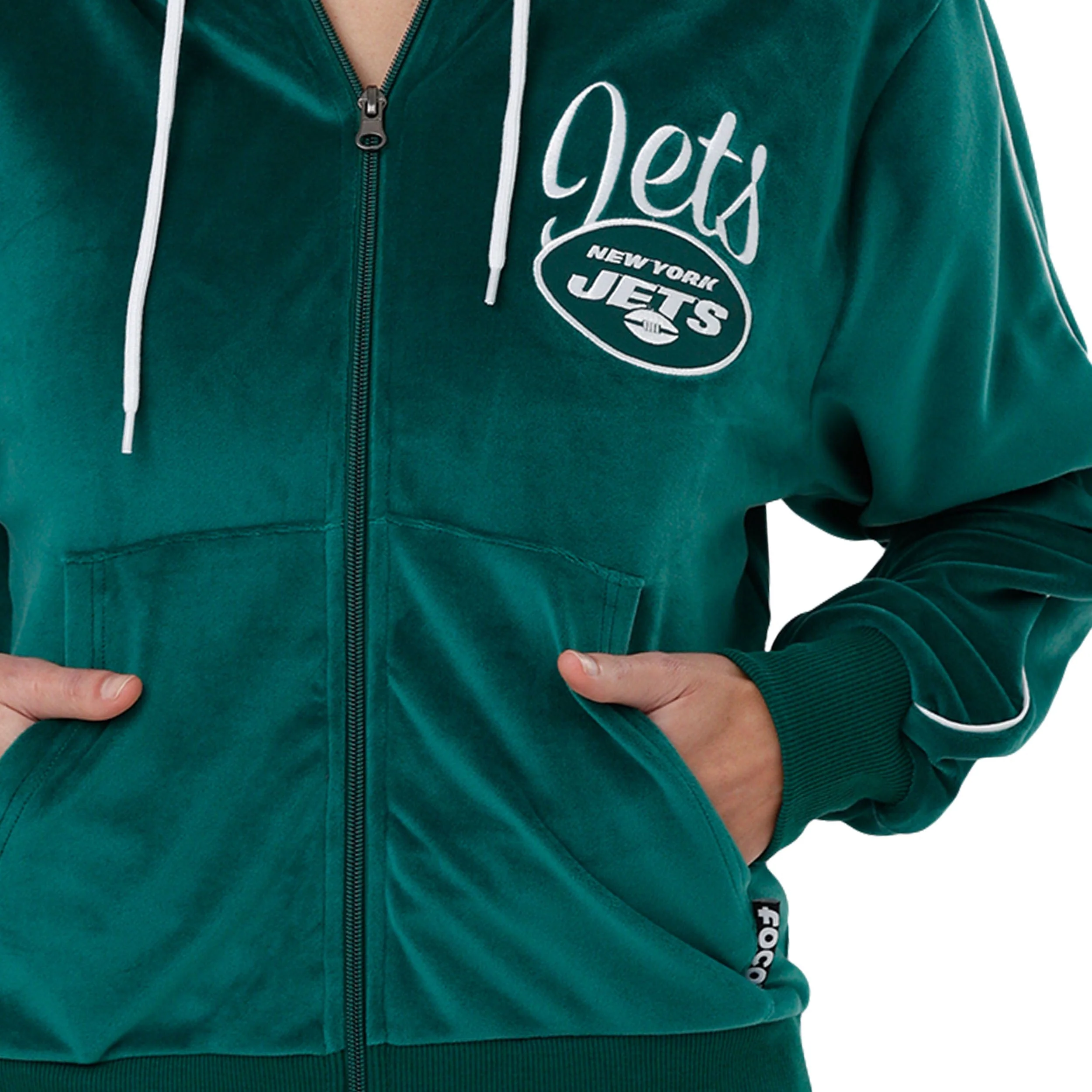 New York Jets NFL 2019 Retro Womens Velour Zip Up Top - Image 3
