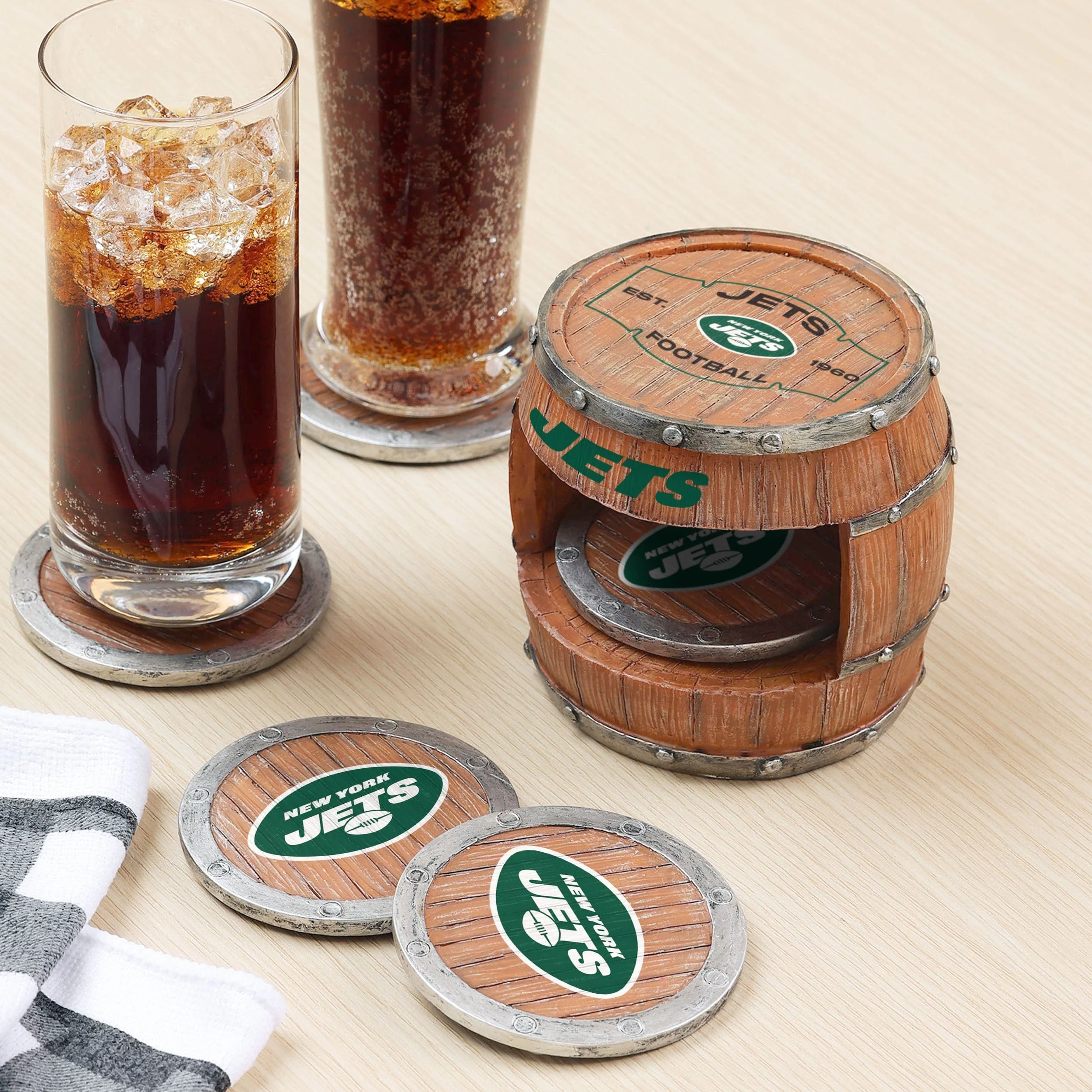 New York Jets NFL 5 Pack Barrel Coaster Set - Image 2