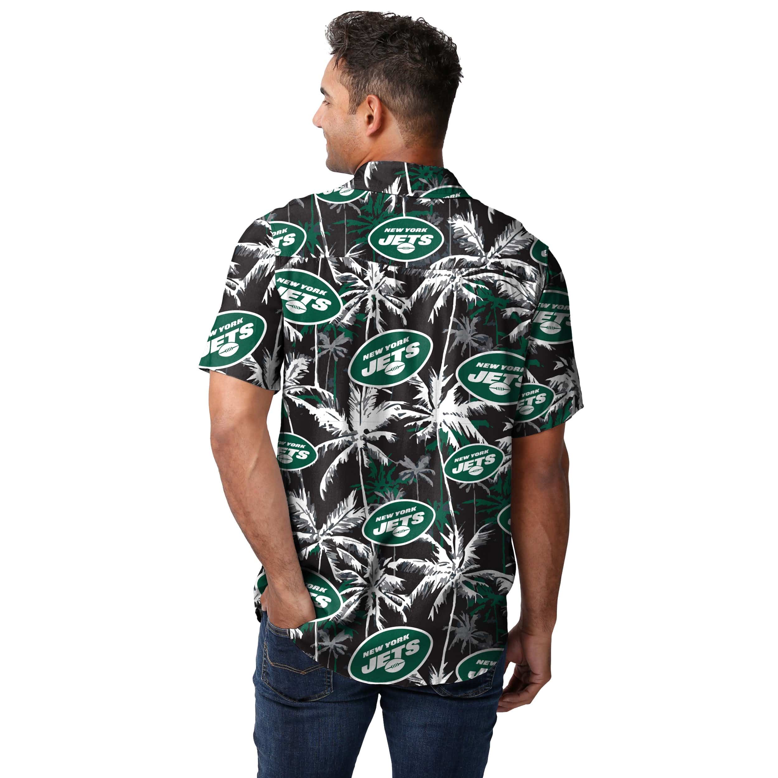 New York Jets NFL Mens Black Floral Button Up Shirt - Image 3