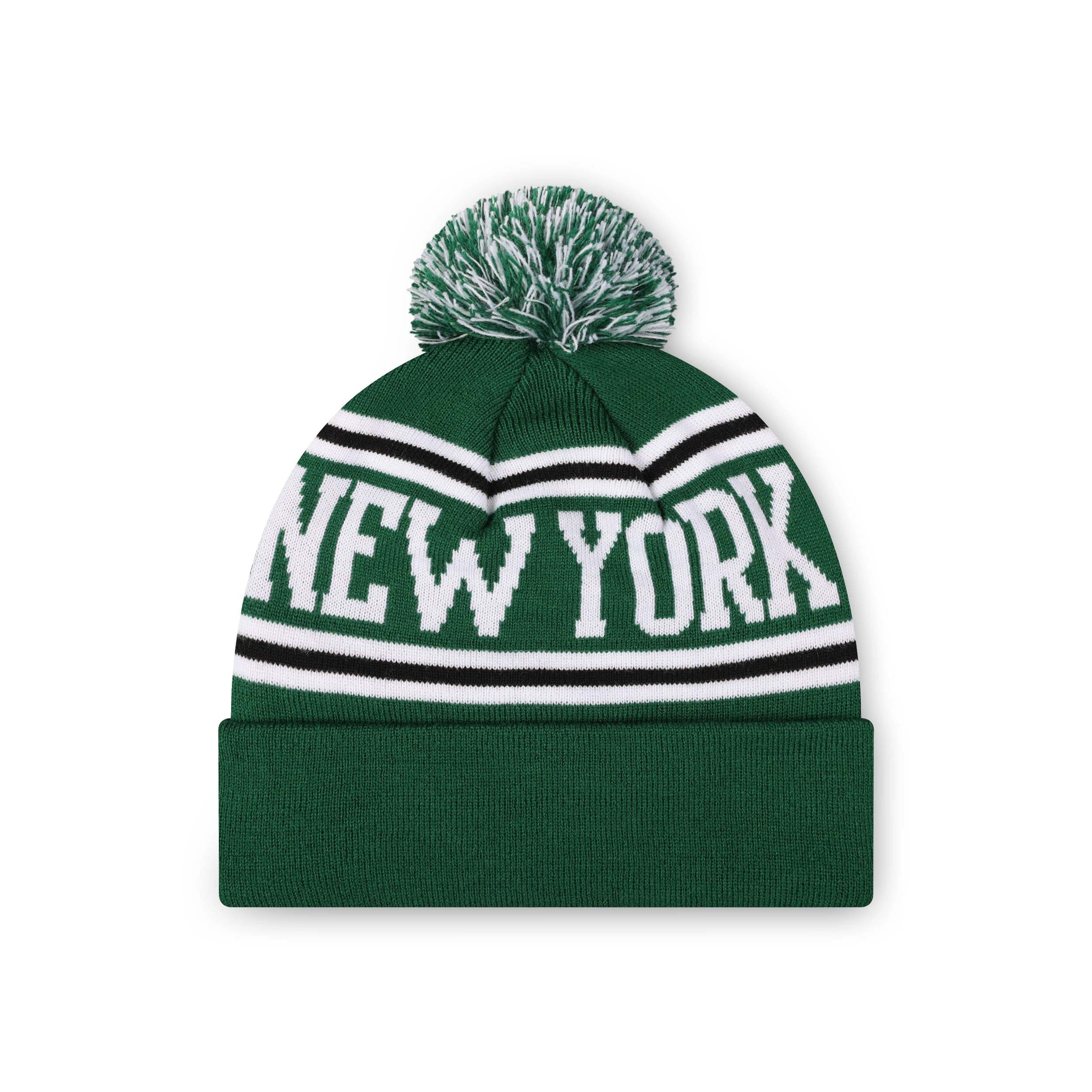 New York Jets NFL Dark Green Primary Logo Stripe Pom Beanie - Image 2