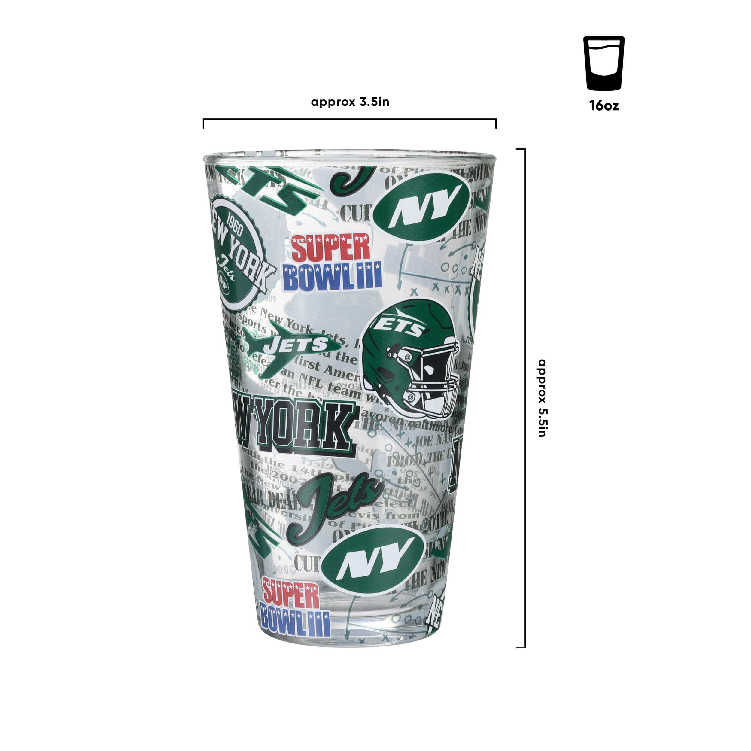 New York Jets NFL Historic Print Pint Glass - Image 3