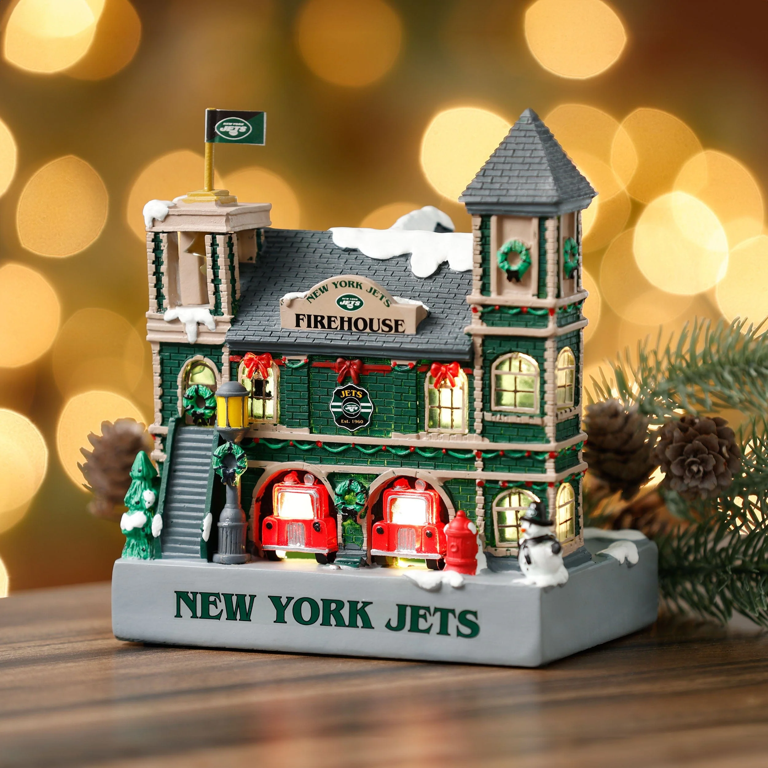 New York Jets NFL Light Up Resin Team Firehouse - Image 2