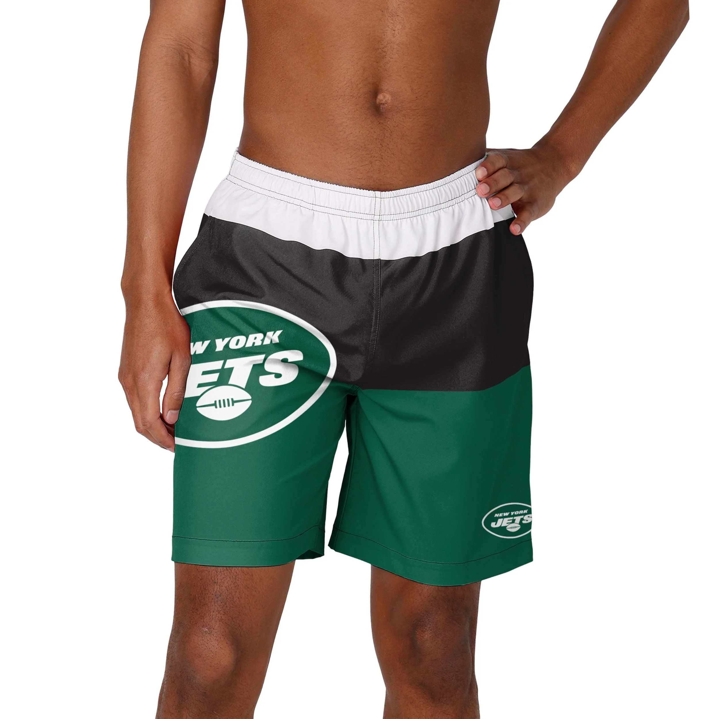 New York Jets NFL Mens 3 Stripe Big Logo Swimming Trunks - Image 2