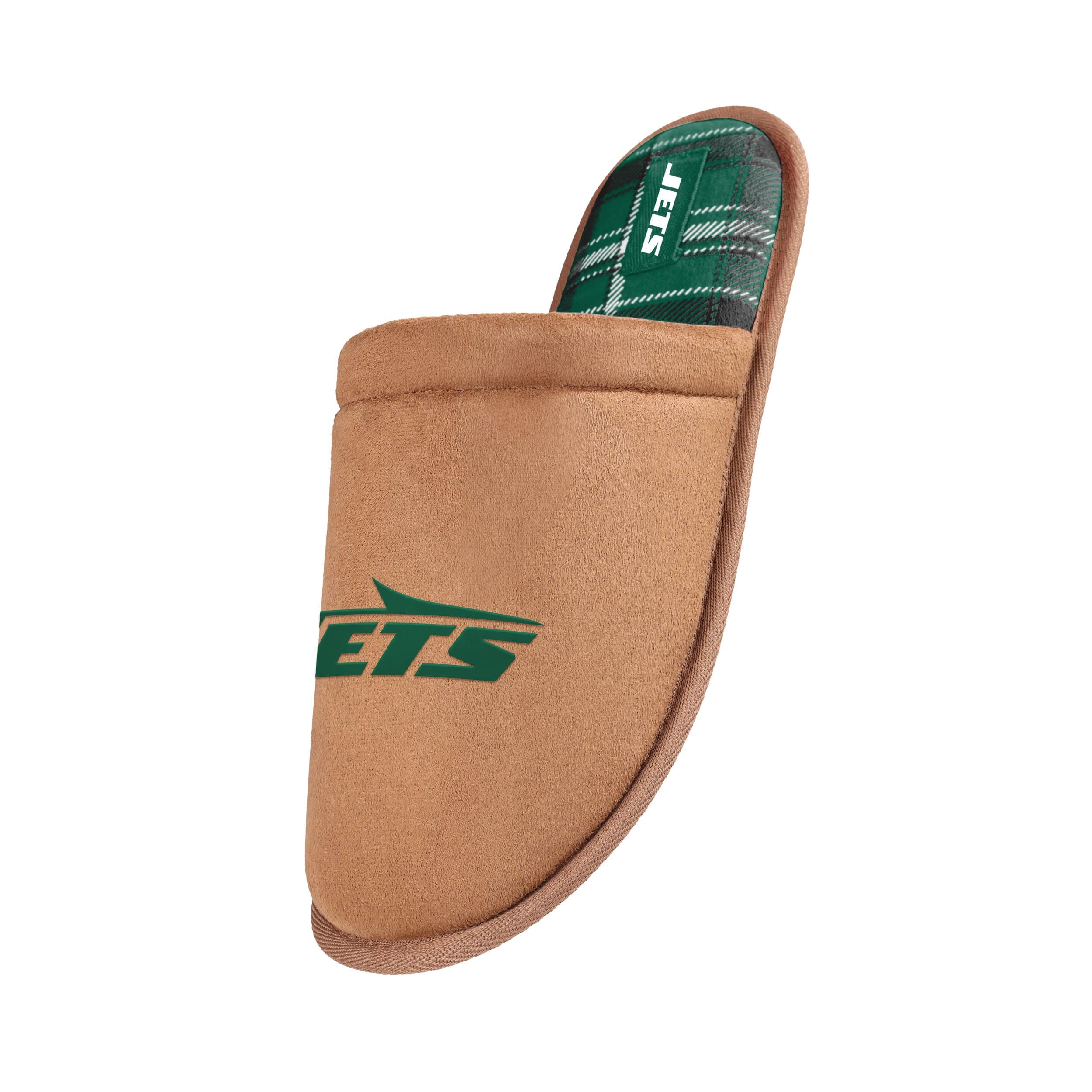 New York Jets NFL Mens Flannel Lined Brown Suede Scuff Slipper - Image 2