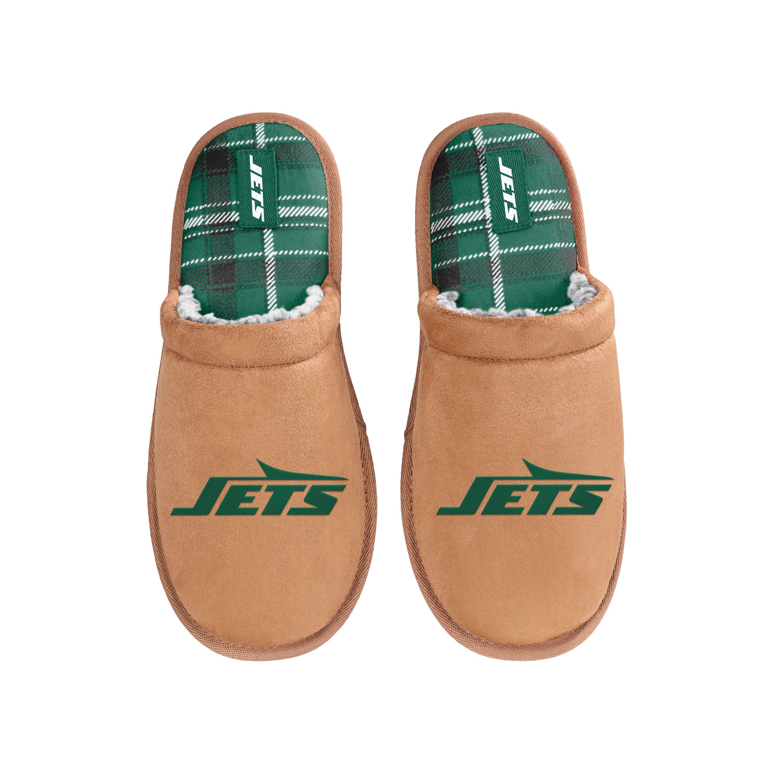New York Jets NFL Mens Flannel Lined Brown Suede Scuff Slipper - Image 4