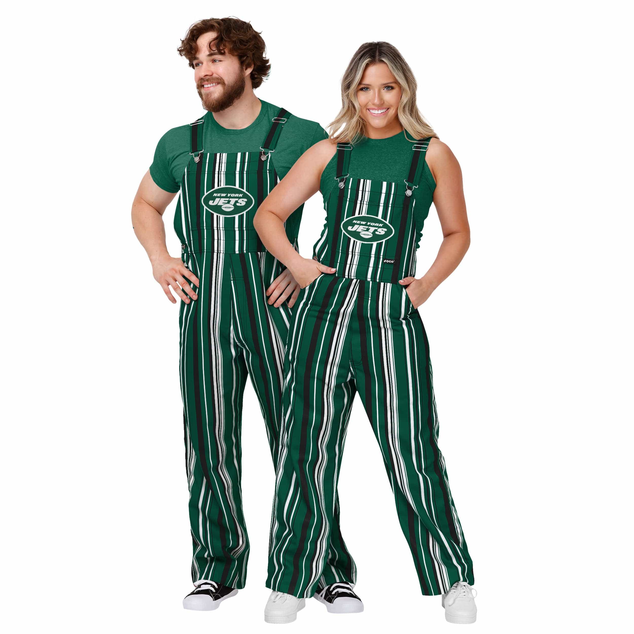 New York Jets NFL Mens Hyper Stripe Bib Overalls - Image 3