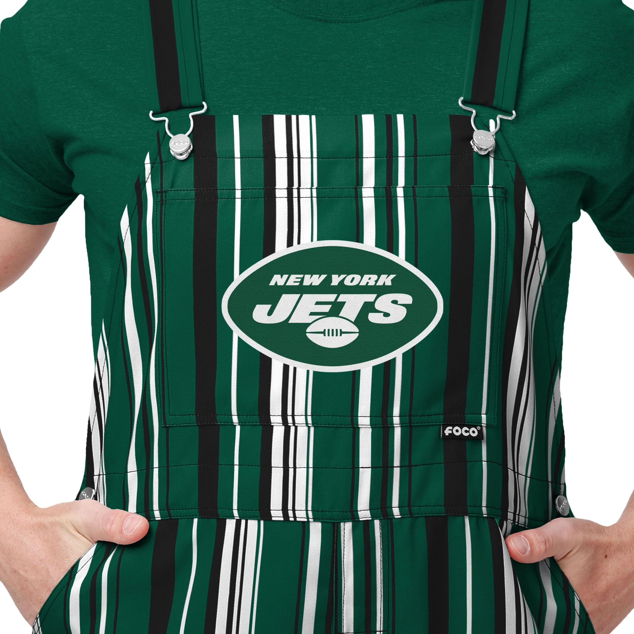 New York Jets NFL Mens Hyper Stripe Bib Overalls - Image 4