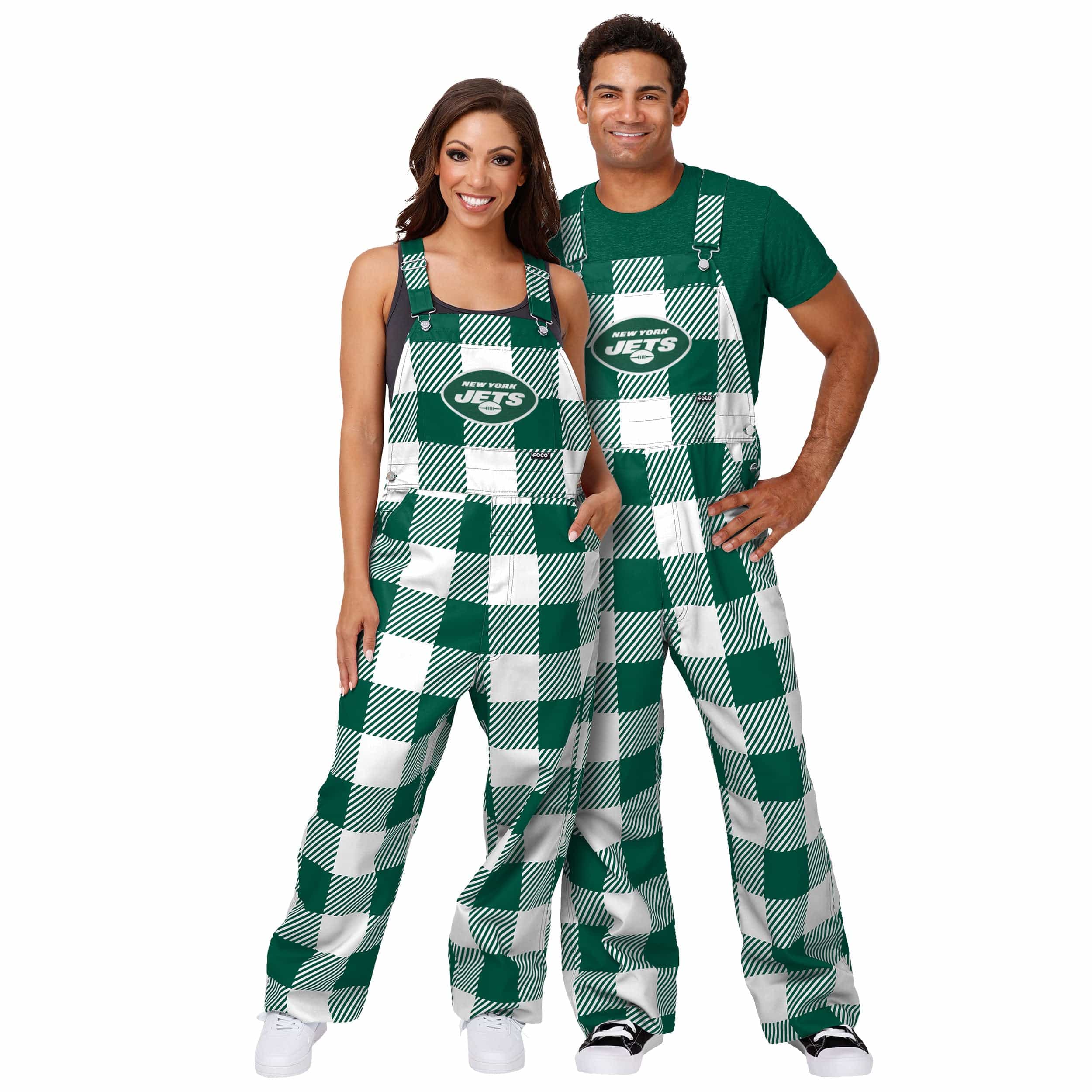 New York Jets NFL Mens Plaid Bib Overalls - Image 3