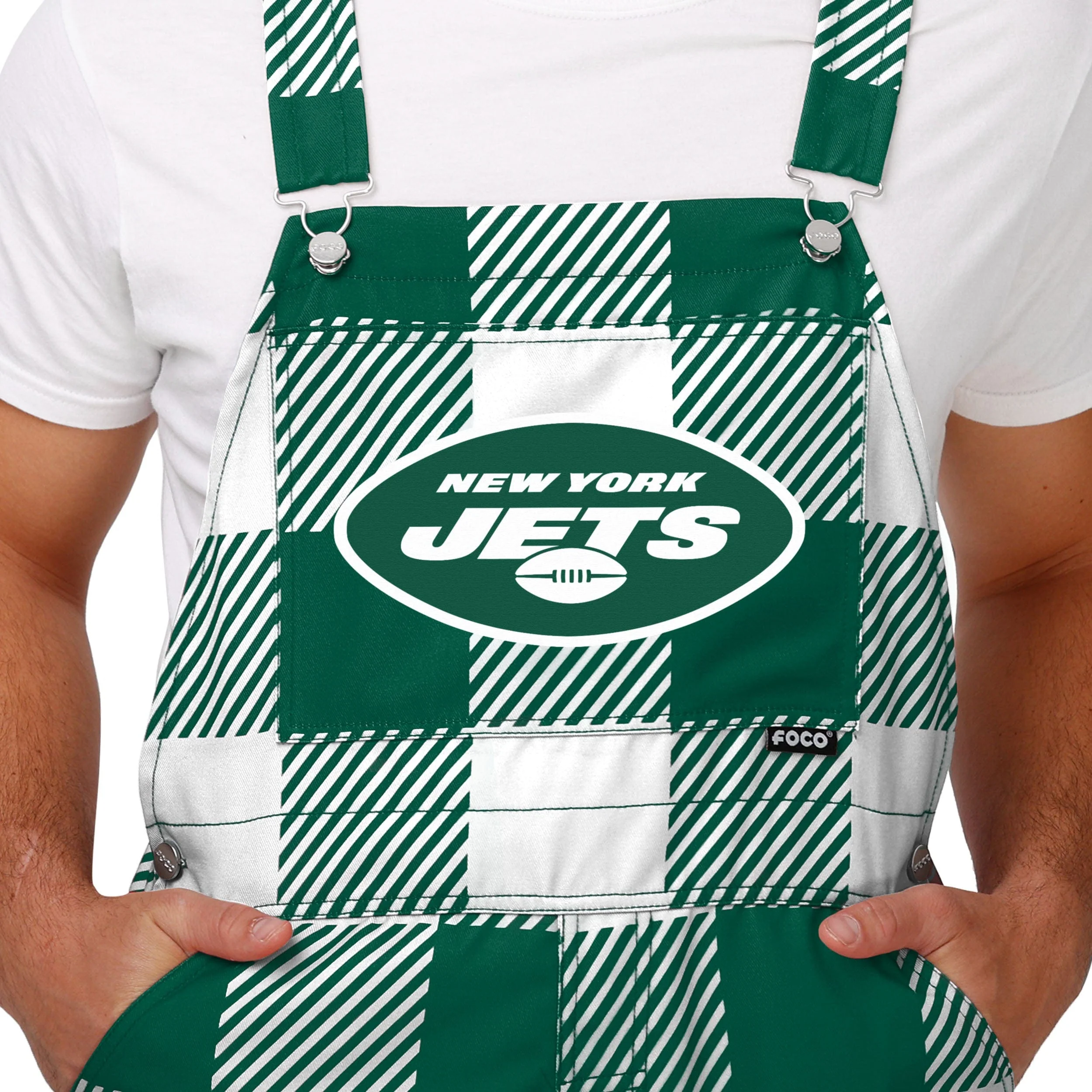 New York Jets NFL Mens Plaid Bib Overalls - Image 4