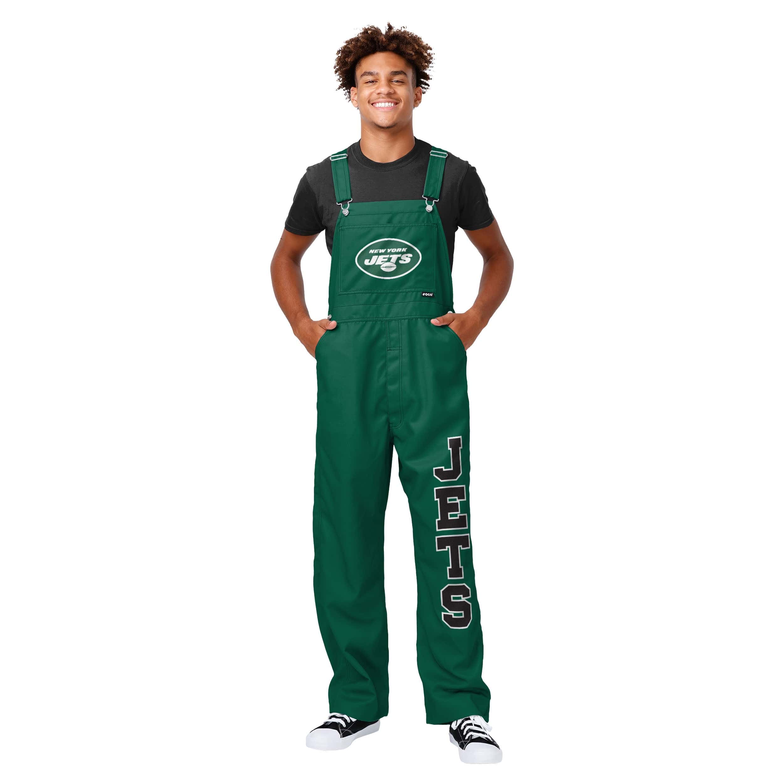 New York Jets NFL Mens Solid Wordmark Bib Overalls