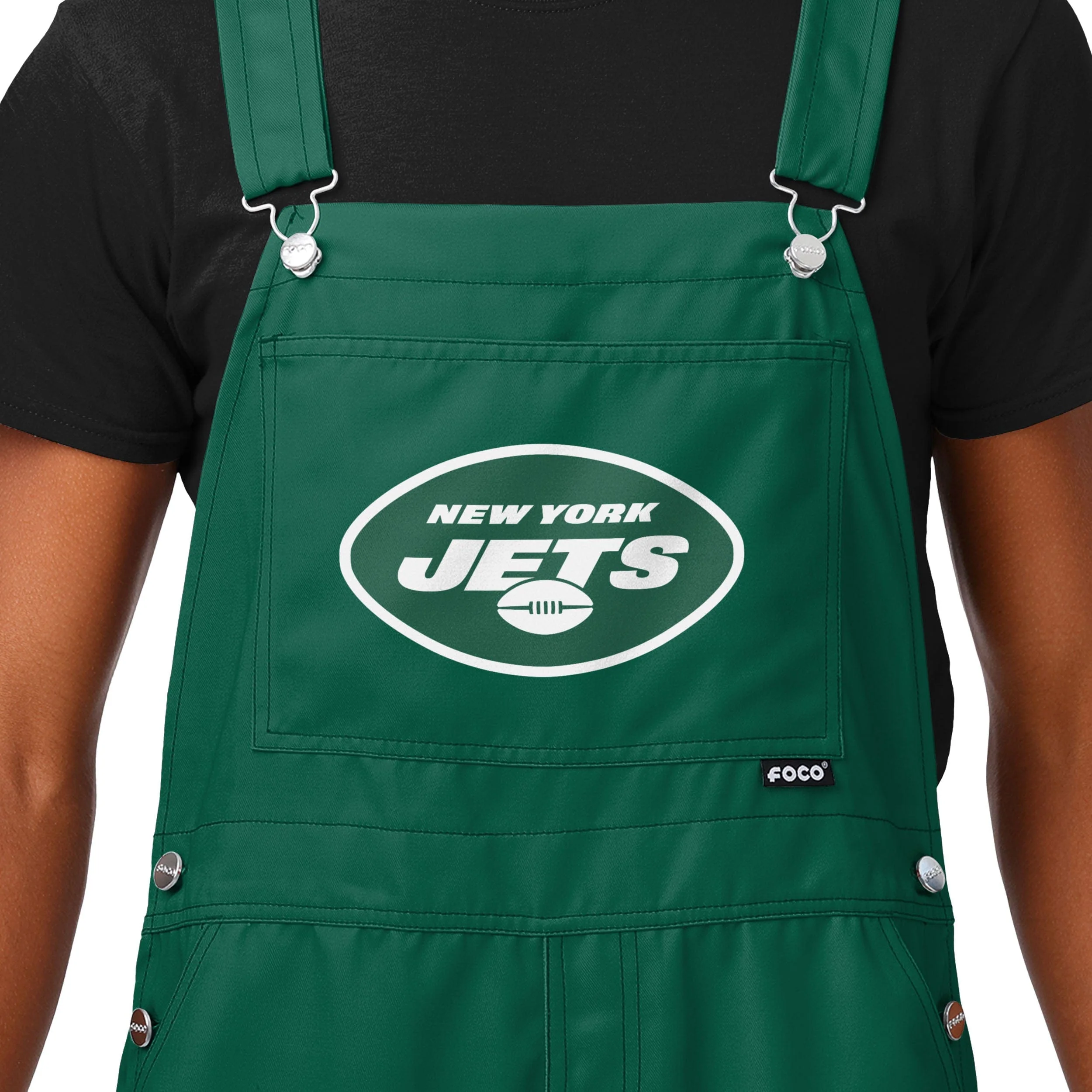New York Jets NFL Mens Solid Wordmark Bib Overalls - Image 3