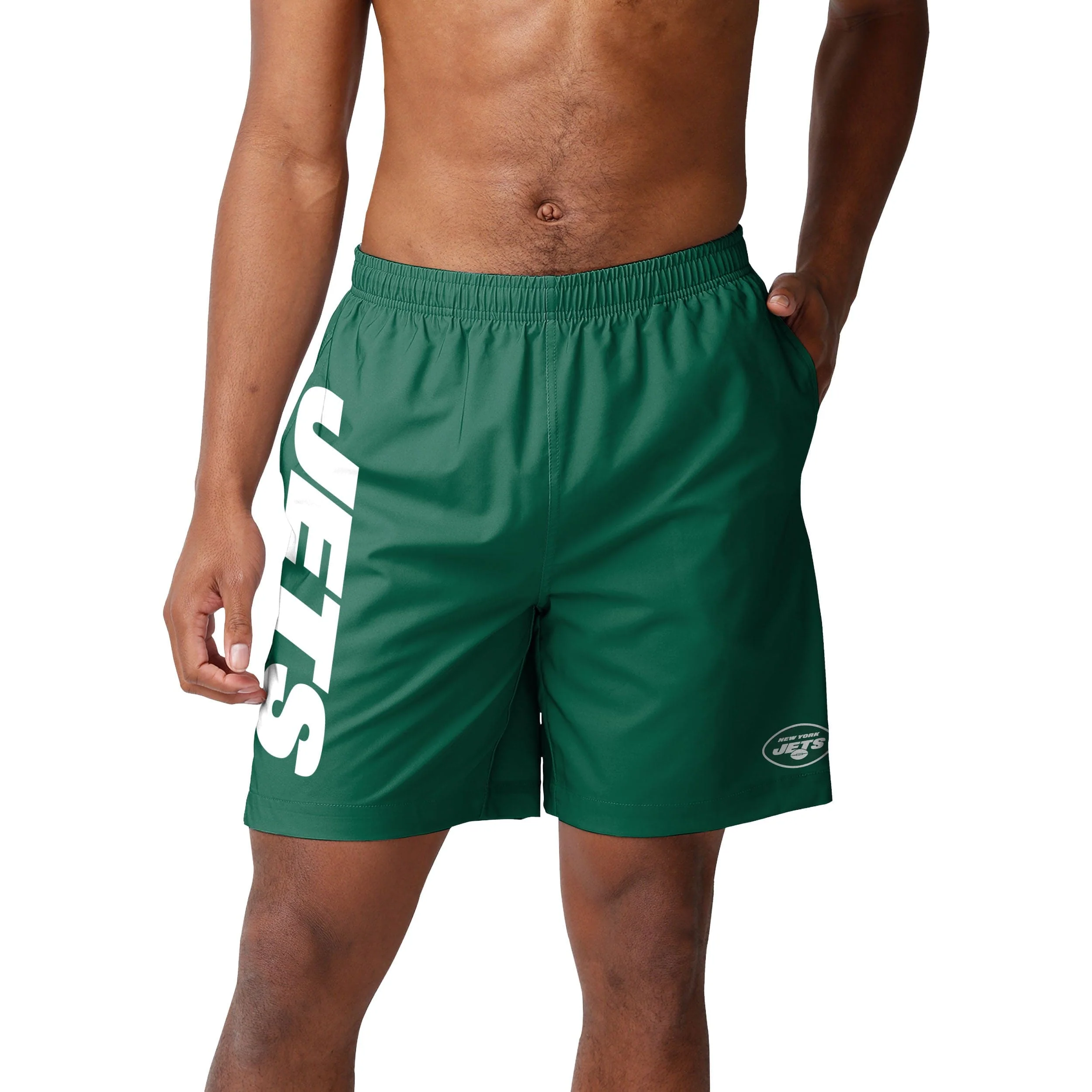 New York Jets NFL Mens Solid Wordmark Traditional Swimming Trunks - Image 2