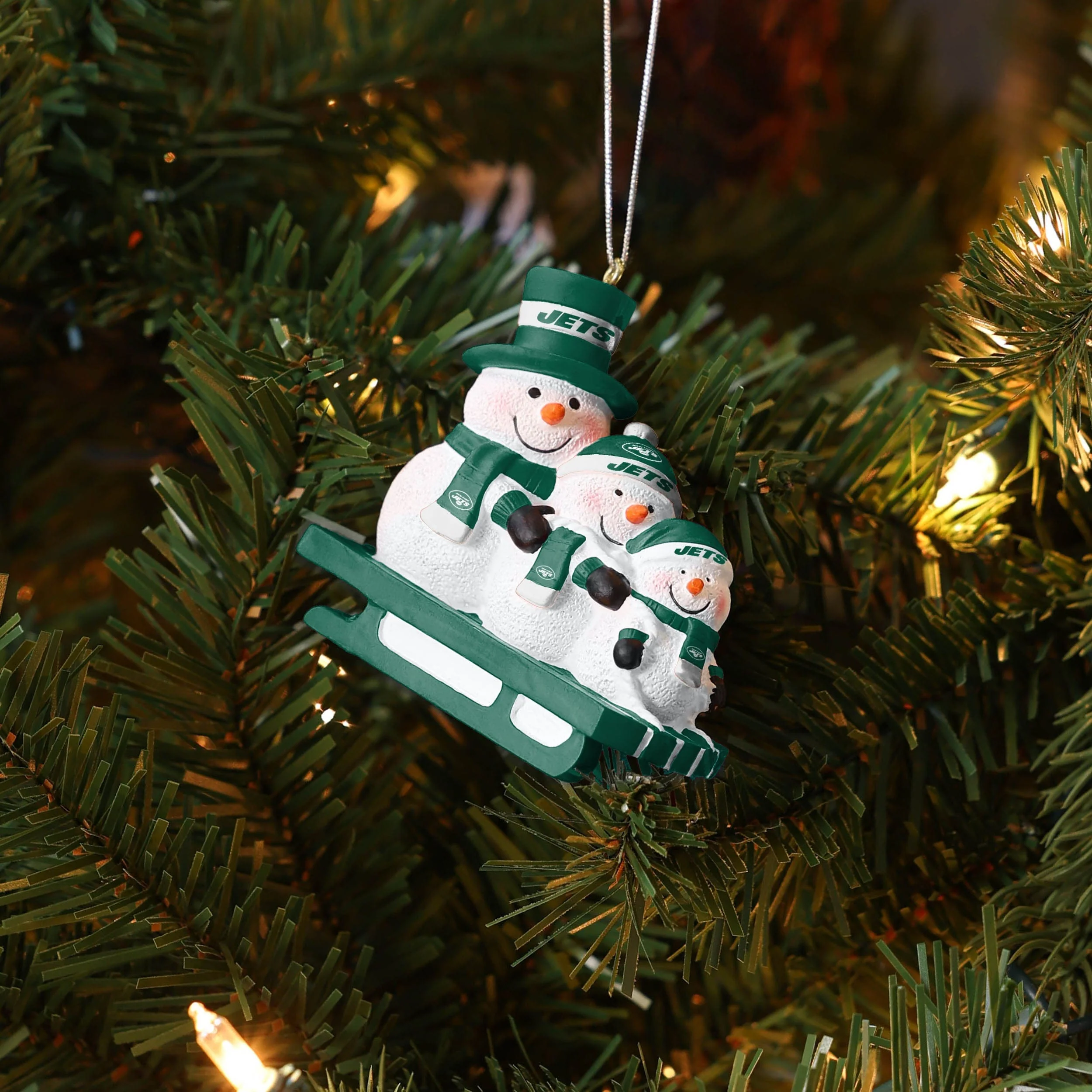 New York Jets NFL Sledding Snowmen Ornament - Image 4