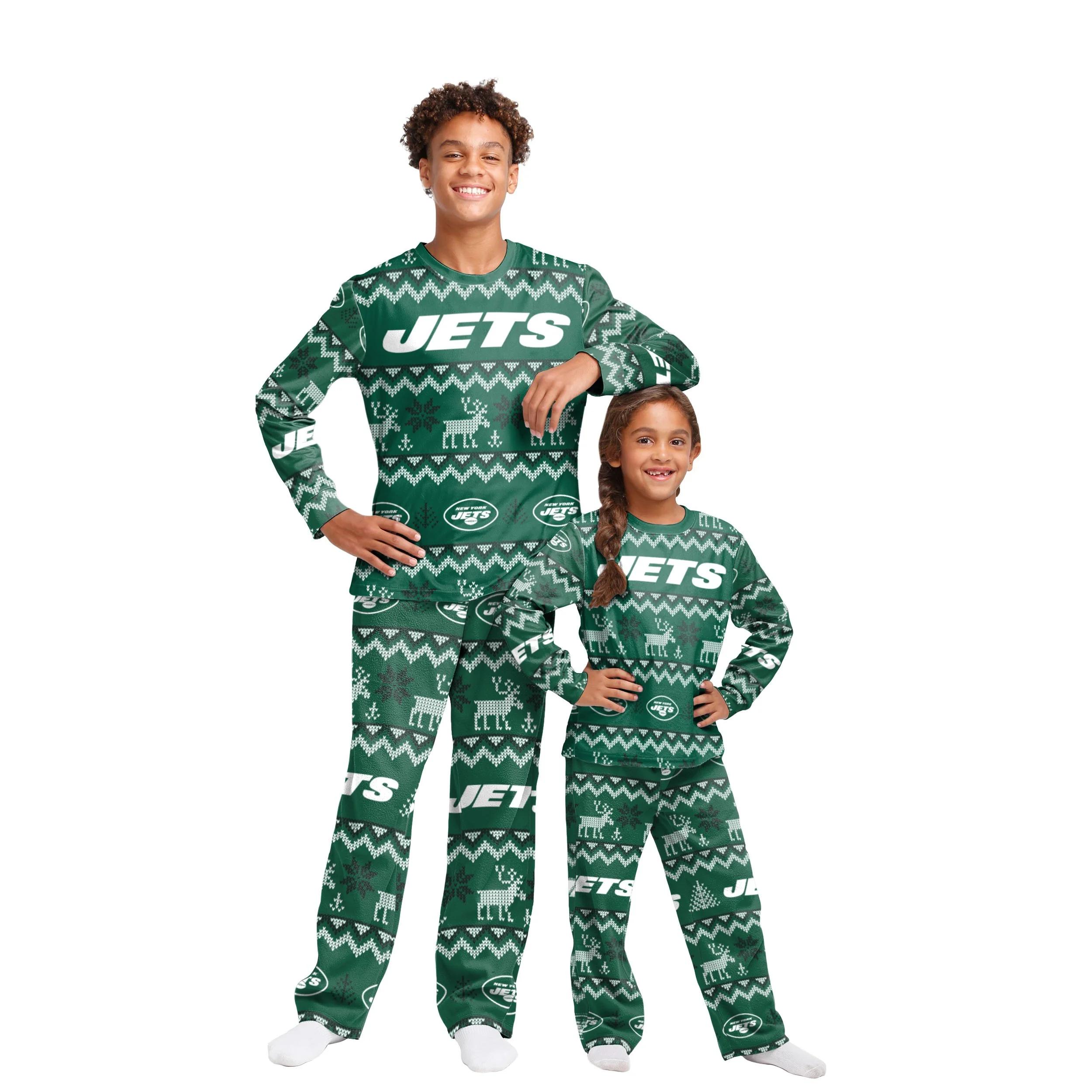 New York Jets NFL Ugly Pattern Family Holiday Pajamas - Image 4