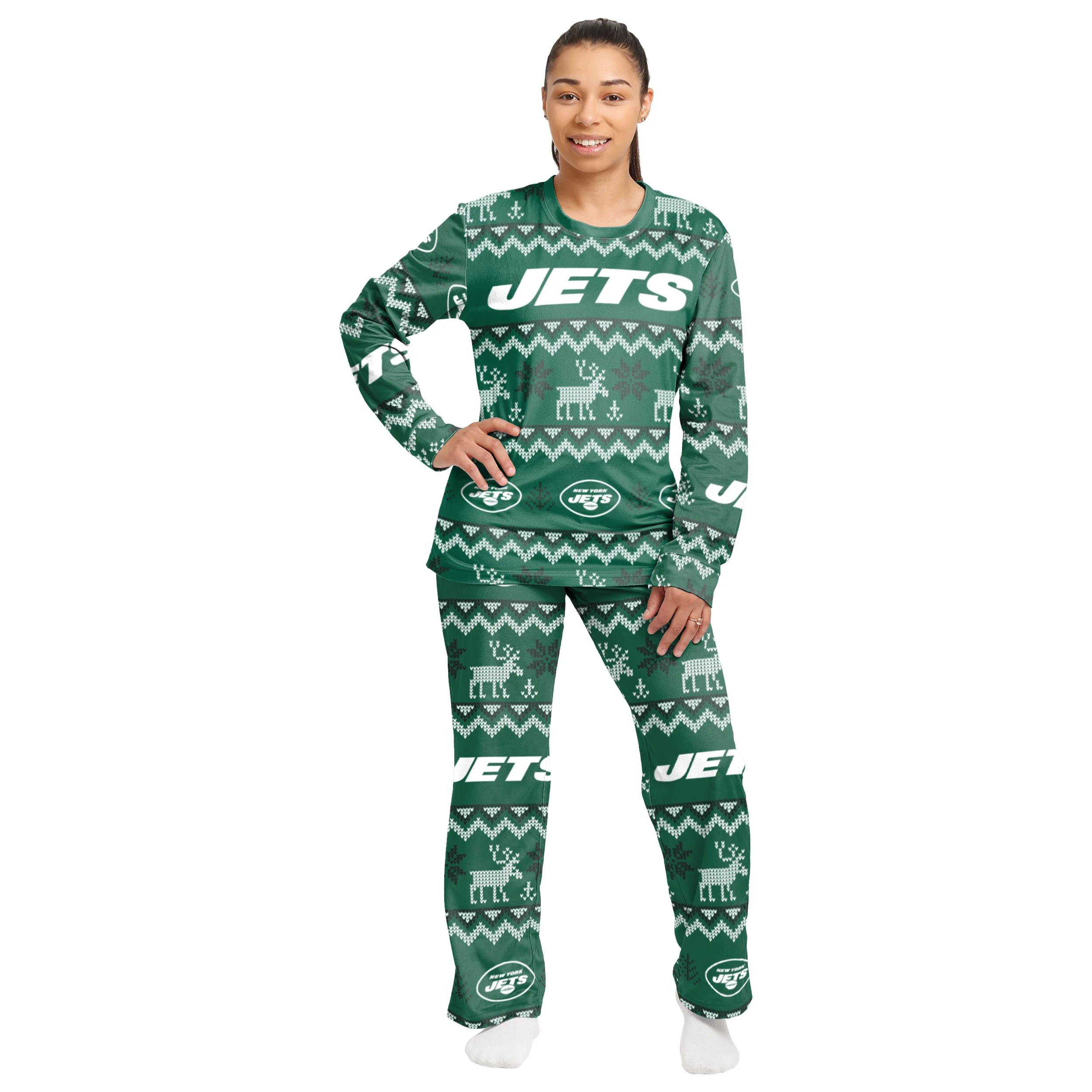 New York Jets NFL Ugly Pattern Family Holiday Pajamas - Image 5