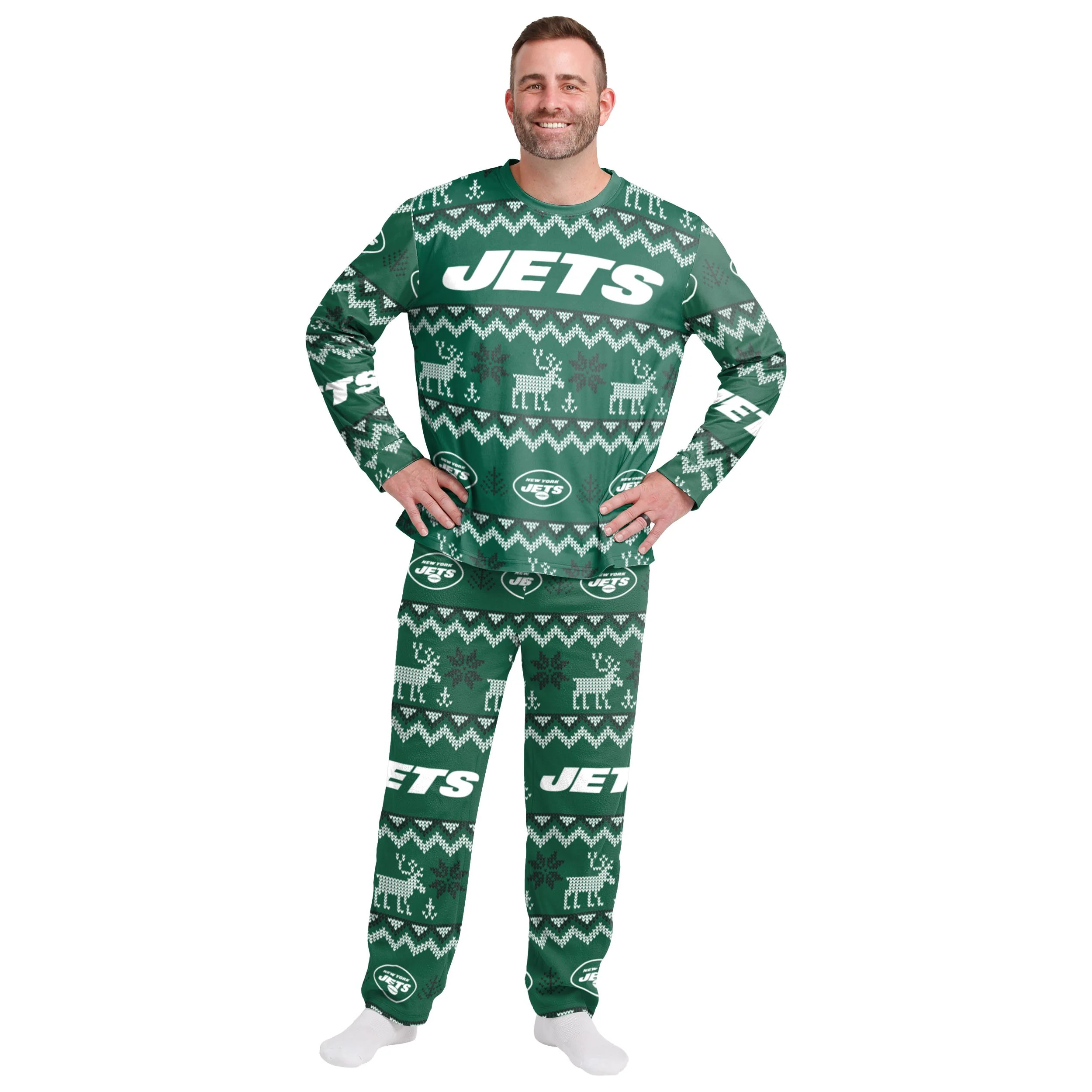 New York Jets NFL Ugly Pattern Family Holiday Pajamas - Image 6