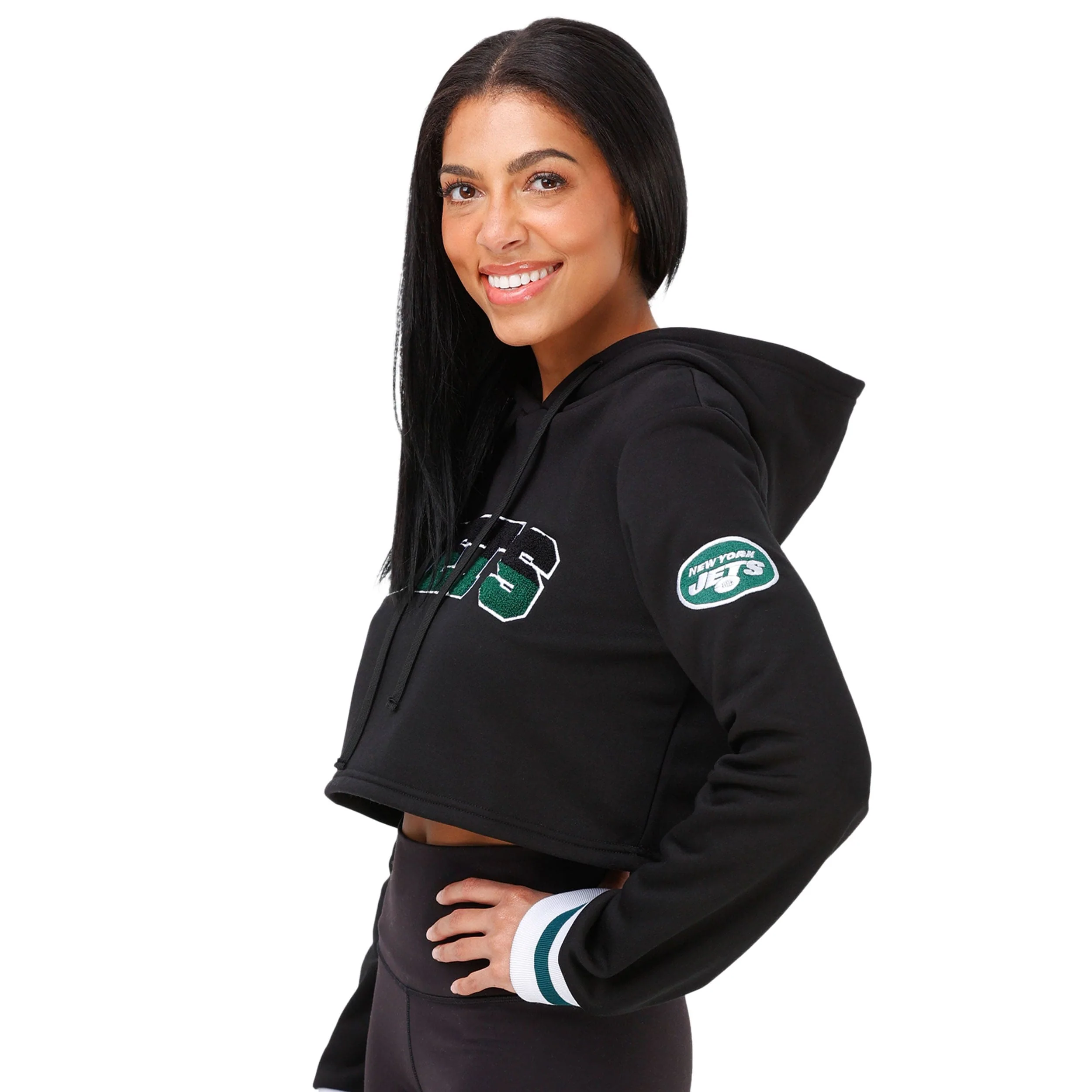 New York Jets NFL Womens Cropped Chenille Hoodie - Image 4