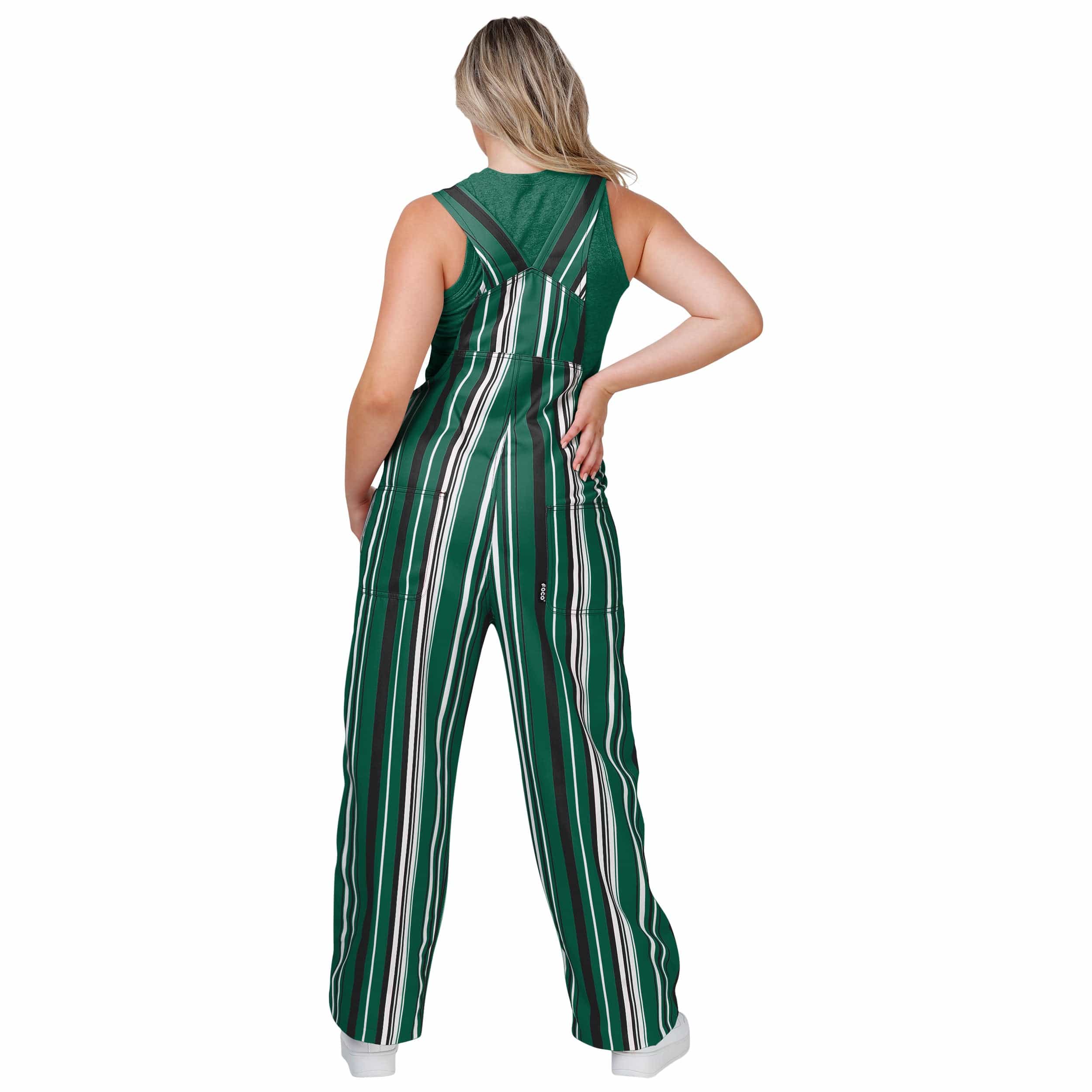 New York Jets NFL Womens Hyper Stripe Bib Overalls - Image 2