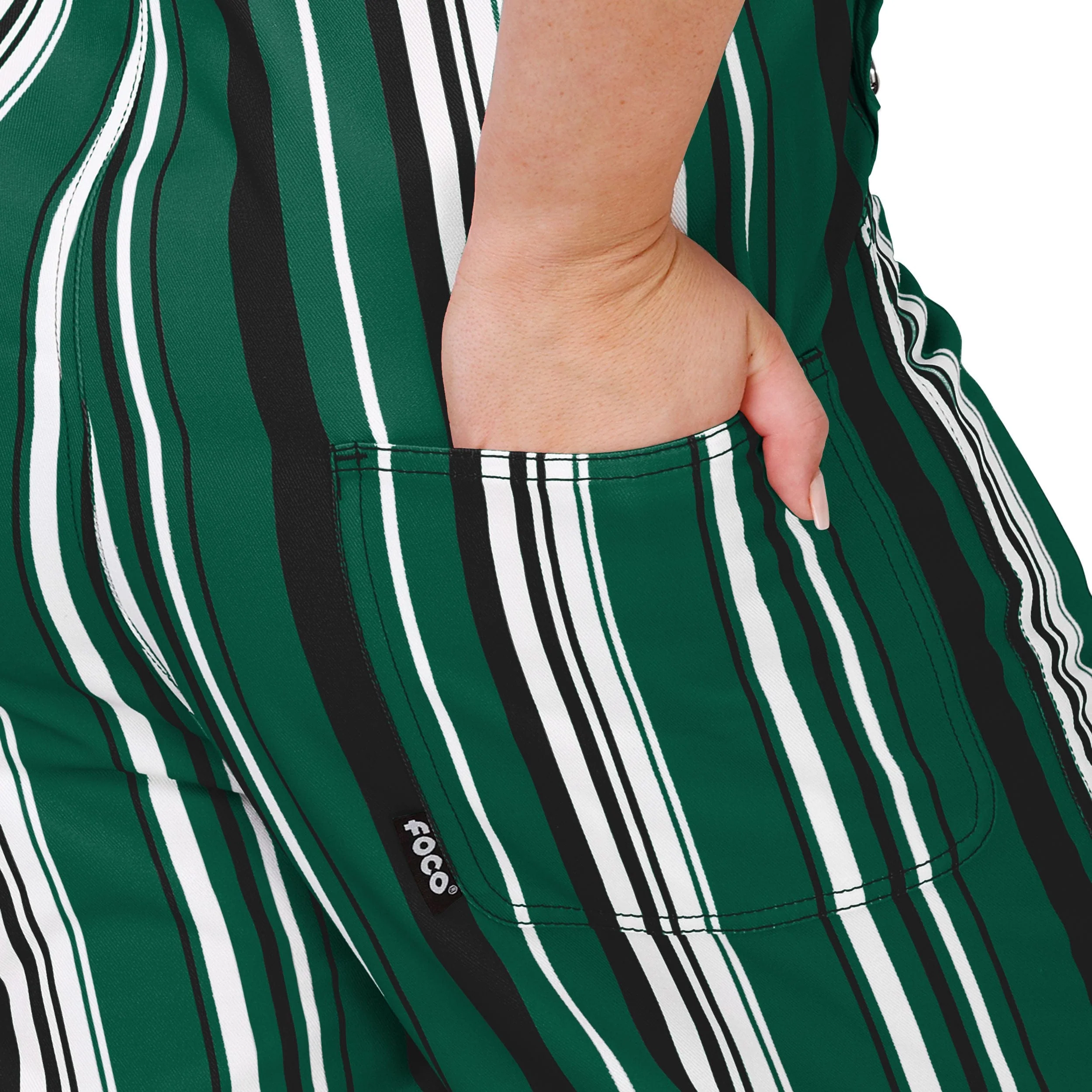 New York Jets NFL Womens Hyper Stripe Bib Overalls - Image 6