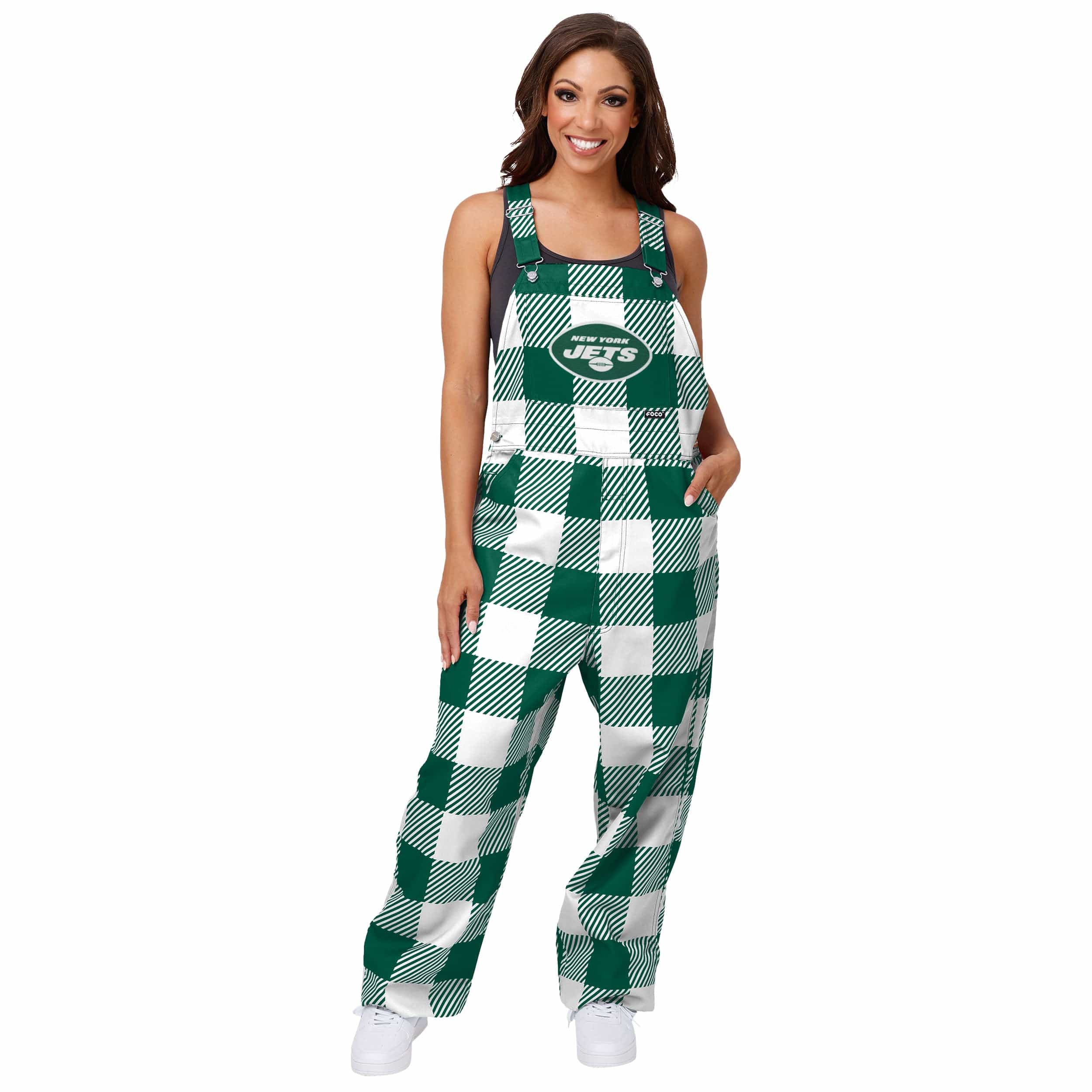 New York Jets NFL Womens Plaid Bib Overalls