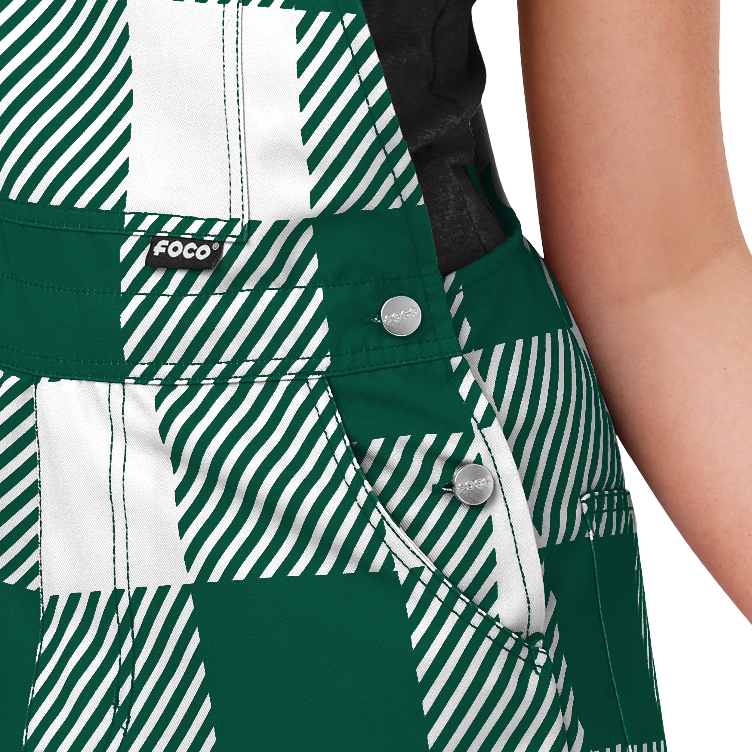 New York Jets NFL Womens Plaid Bib Shortalls - Image 4