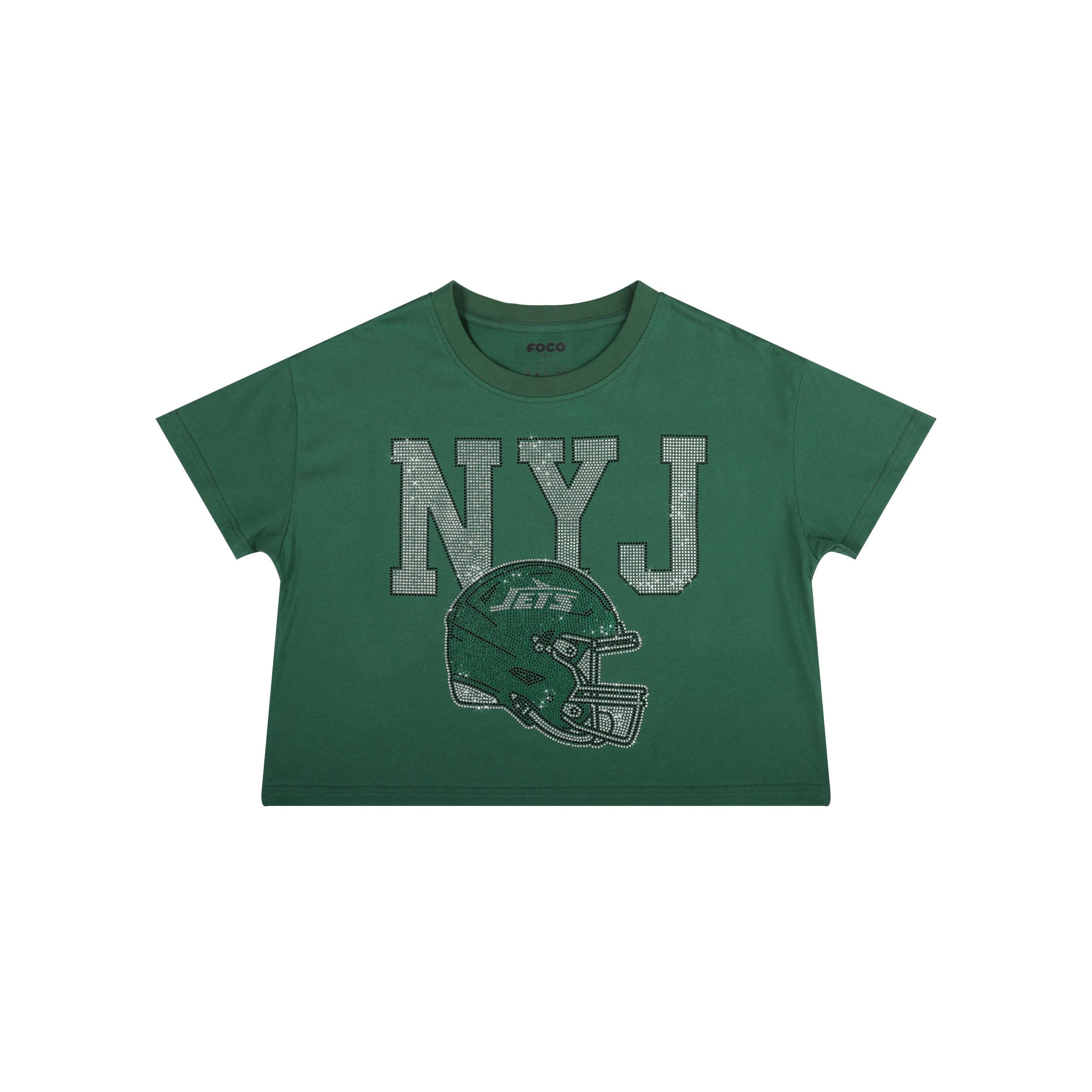 New York Jets NFL Womens Rhinestone Logo Crop Top - Image 4