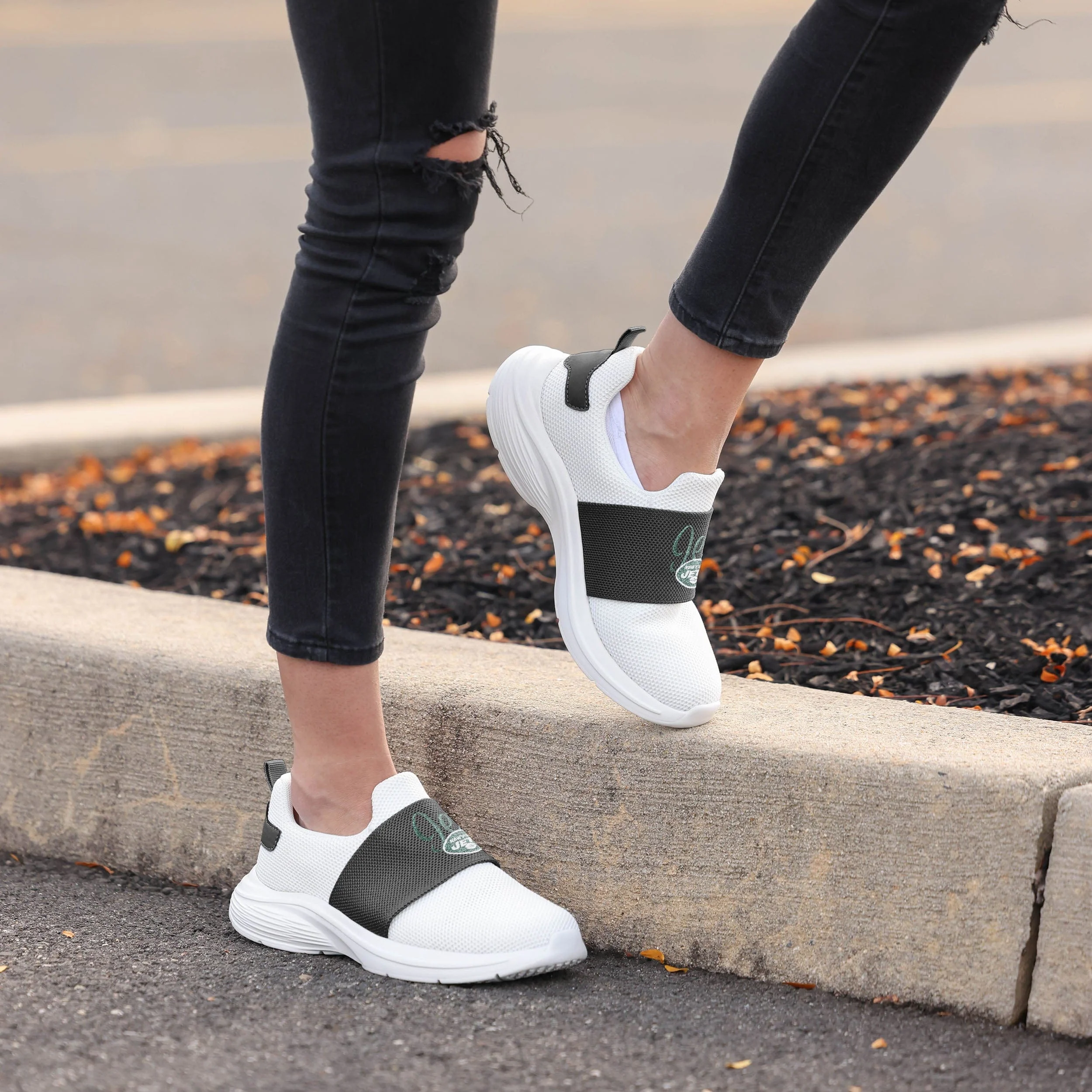 New York Jets NFL Womens Script Wordmark White Slip On Sneakers - Image 3