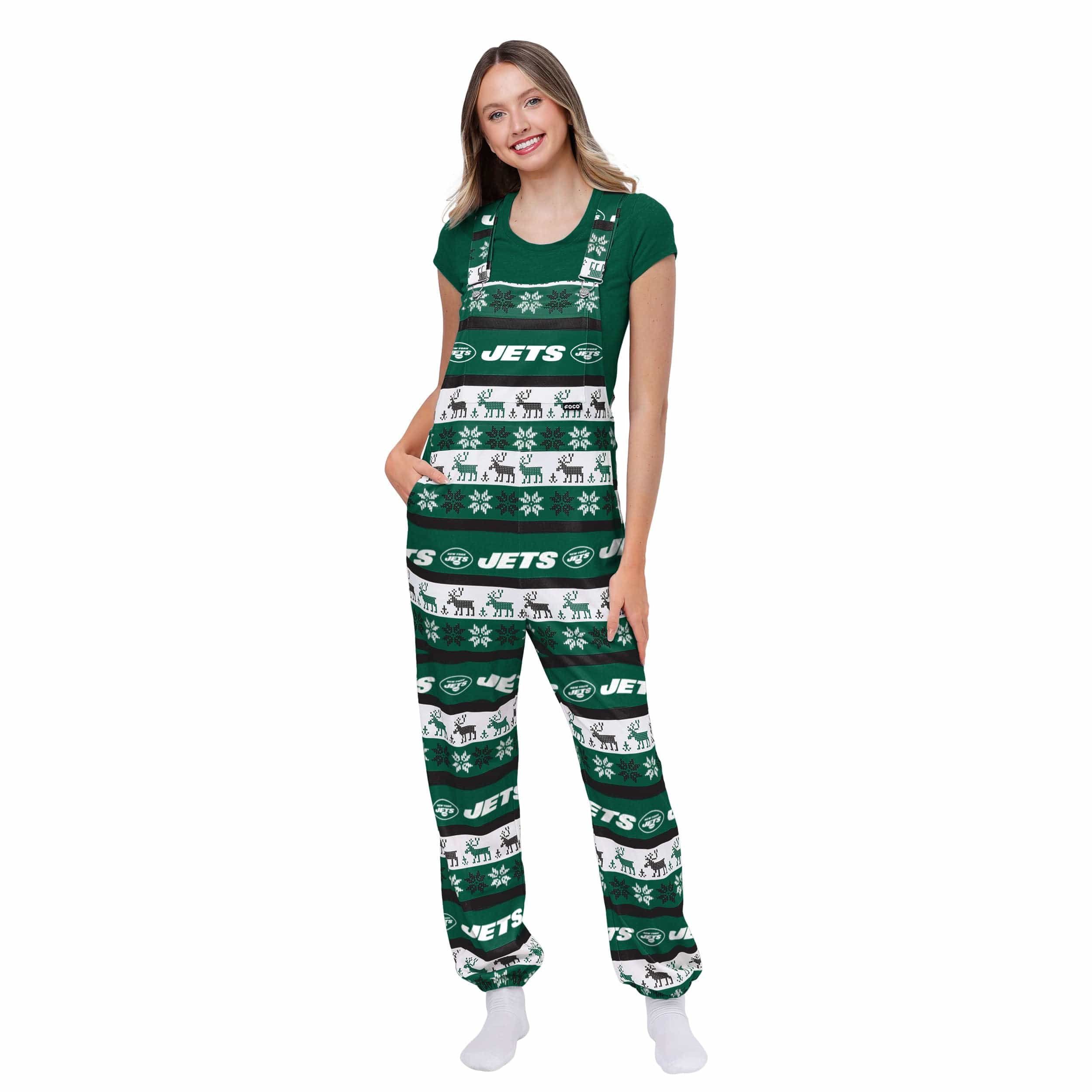New York Jets NFL Womens Ugly Home Gating Bib Overalls