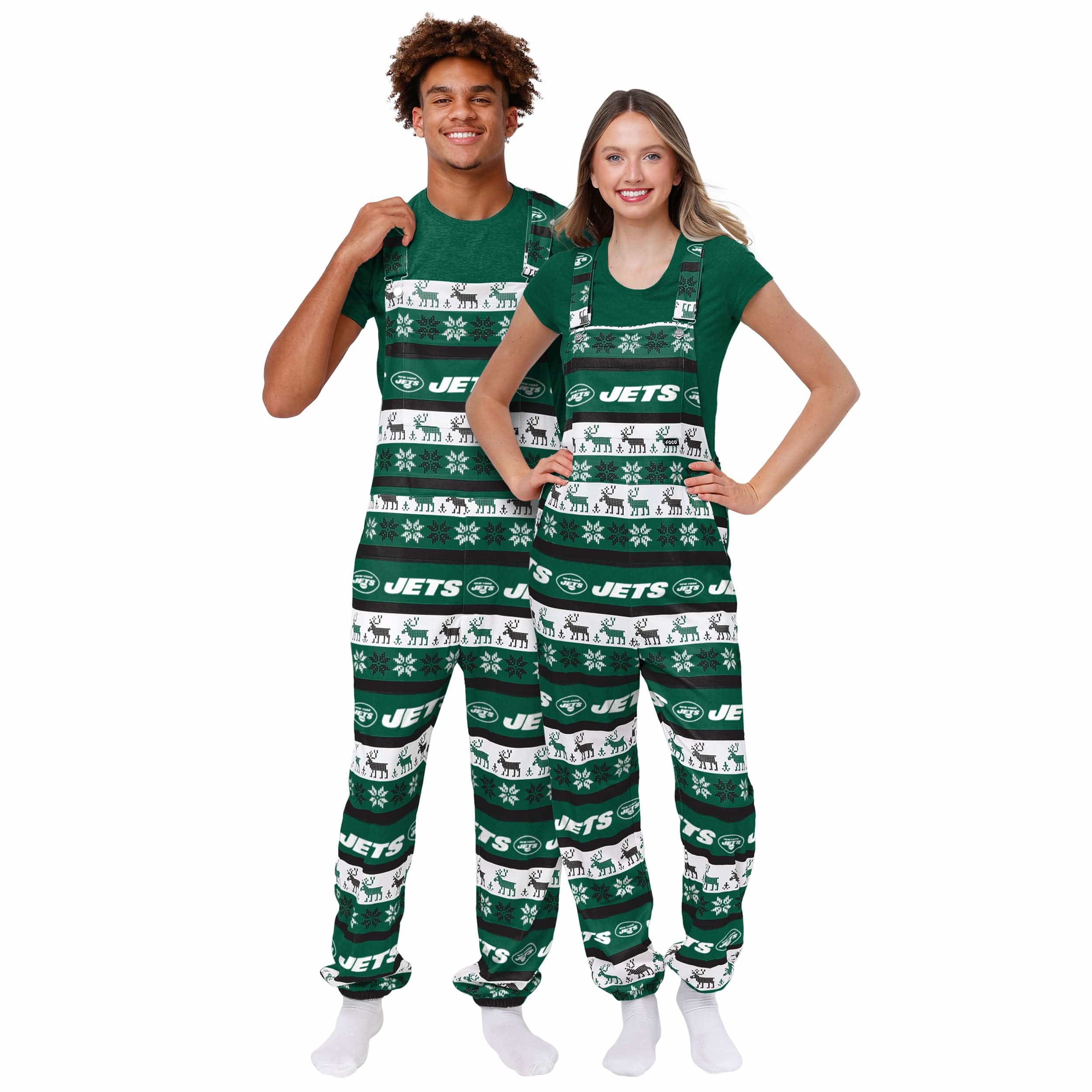 New York Jets NFL Womens Ugly Home Gating Bib Overalls - Image 3