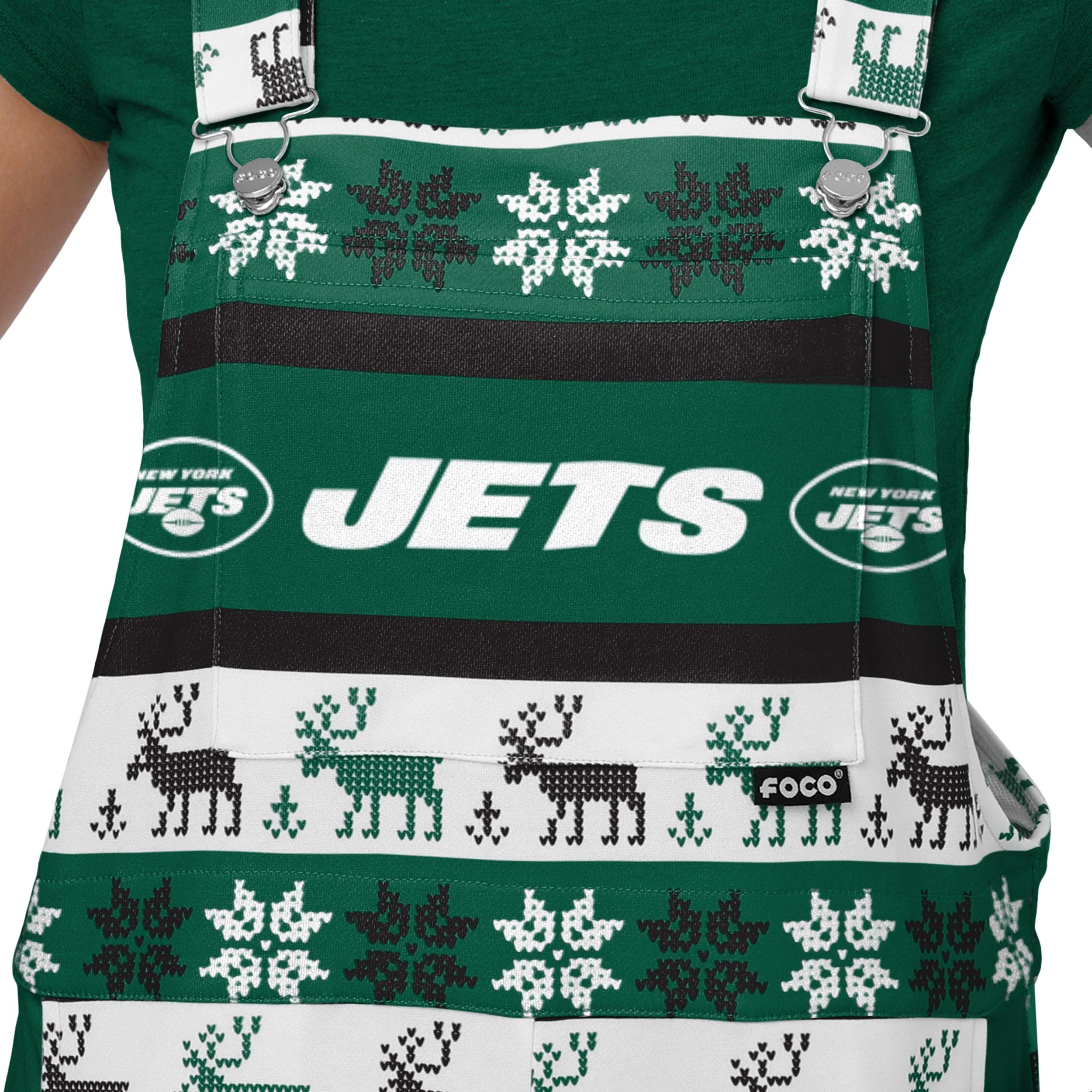 New York Jets NFL Womens Ugly Home Gating Bib Overalls - Image 4