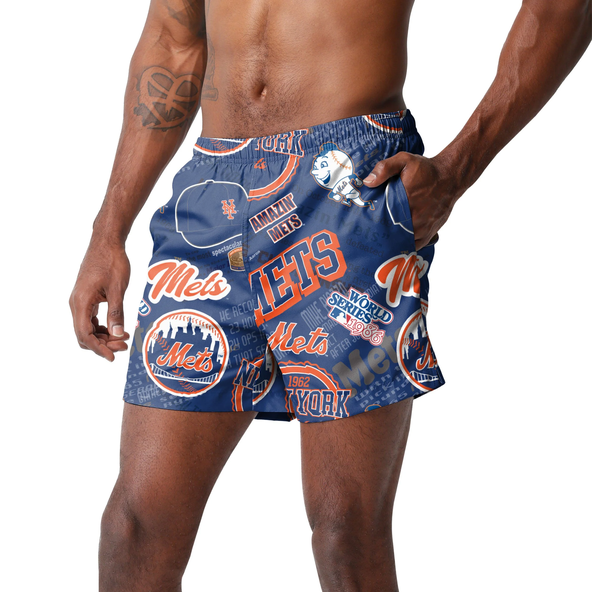 New York Mets MLB Mens Logo Rush Swimming Trunks - Image 2