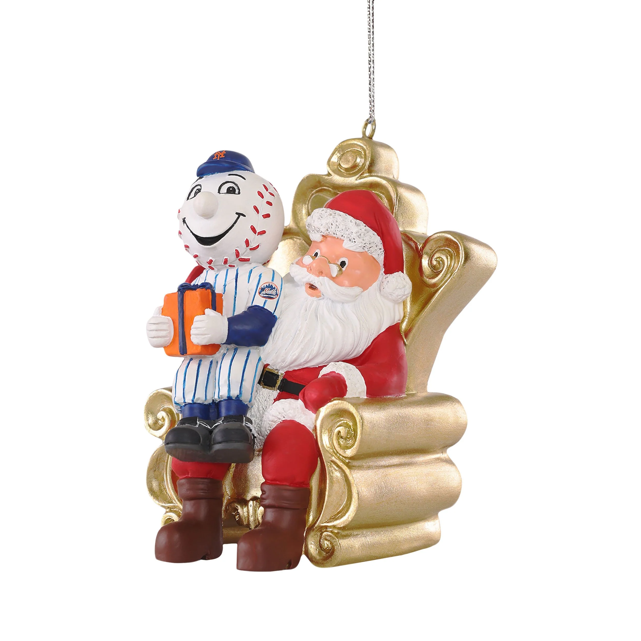 New York Mets MLB Mr Met Mascot on Santas Lap Ornament - Image 2