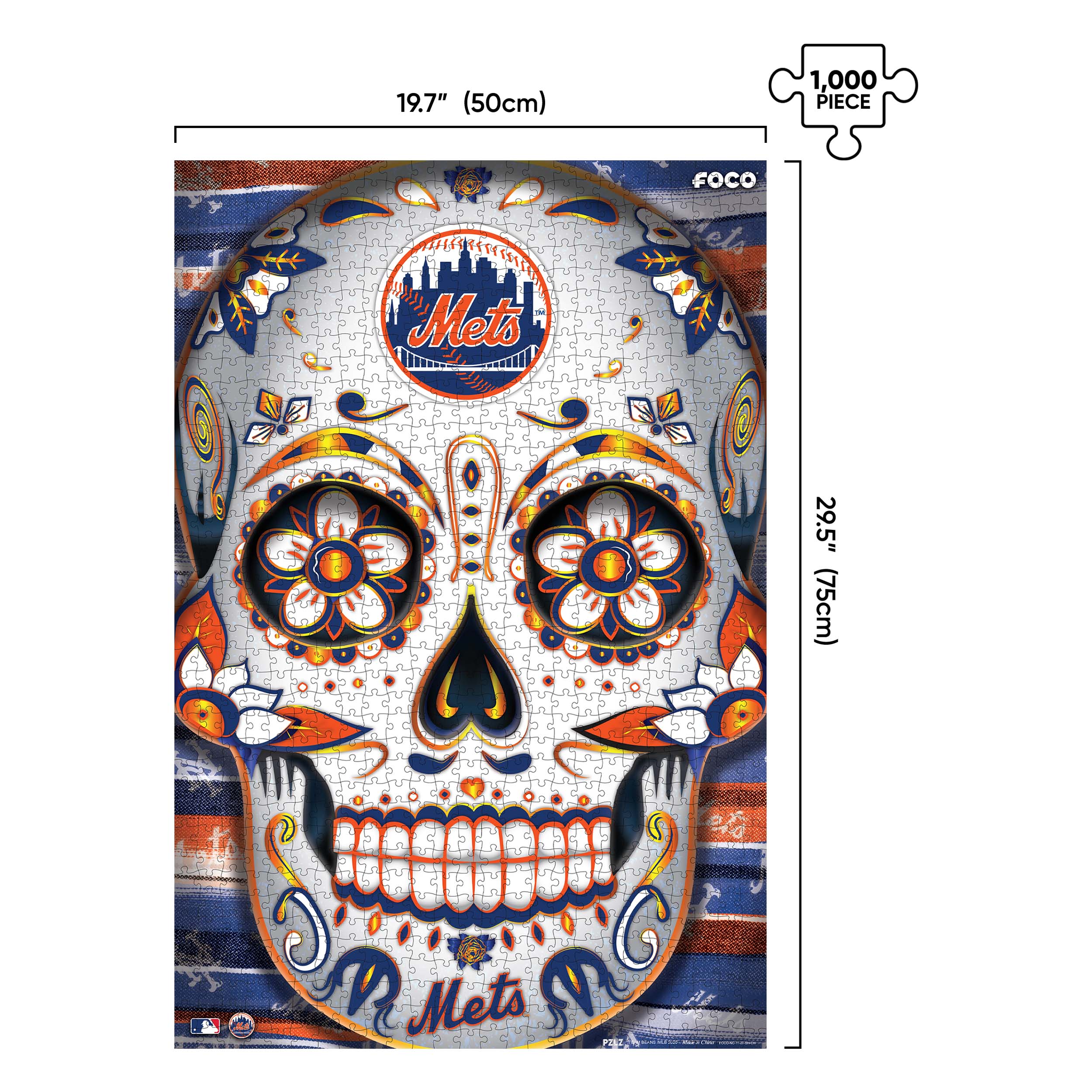 New York Mets MLB Sugar Skull 1000 Piece Jigsaw Puzzle PZLZ - Image 2