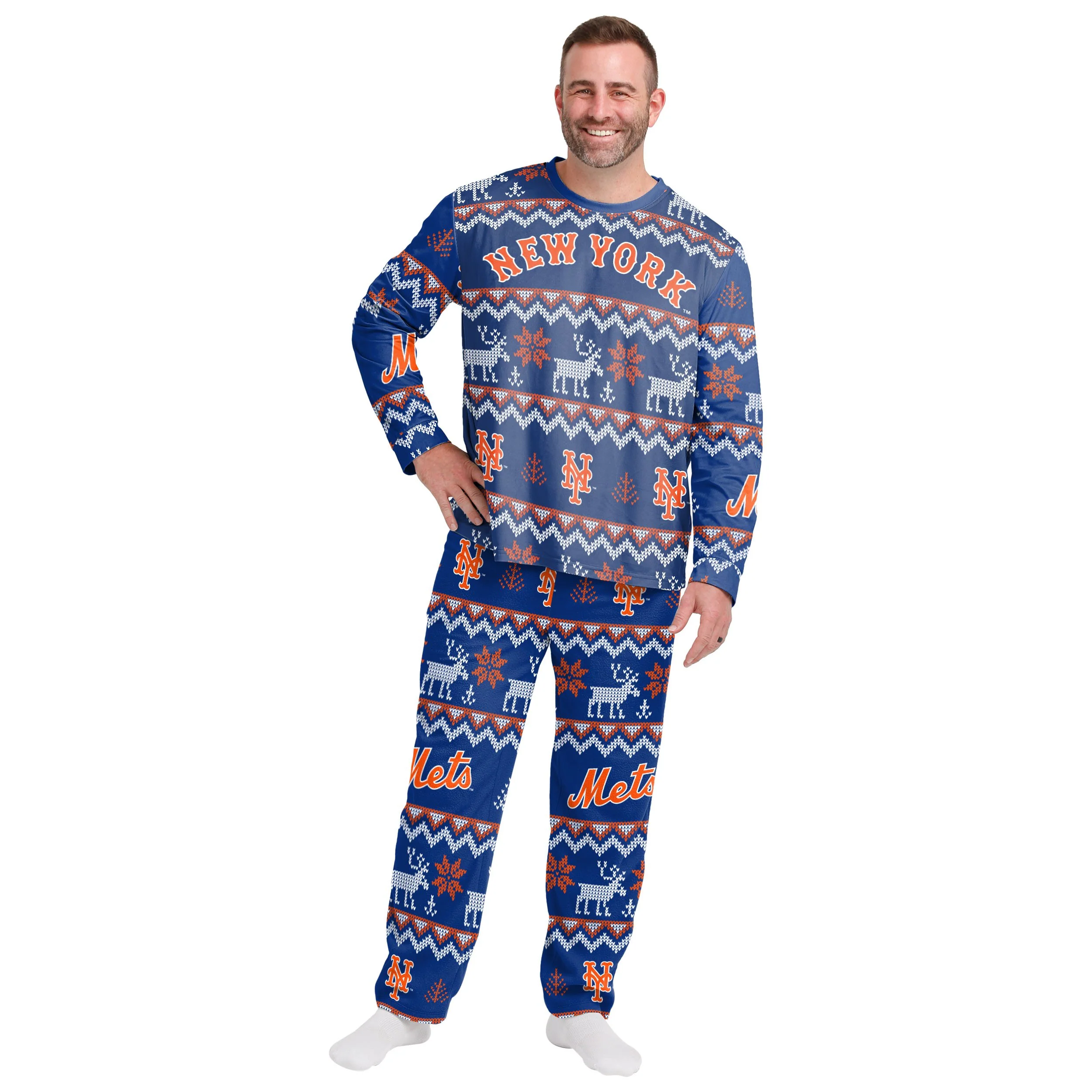 New York Mets MLB Ugly Pattern Family Holiday Pajamas - Image 6