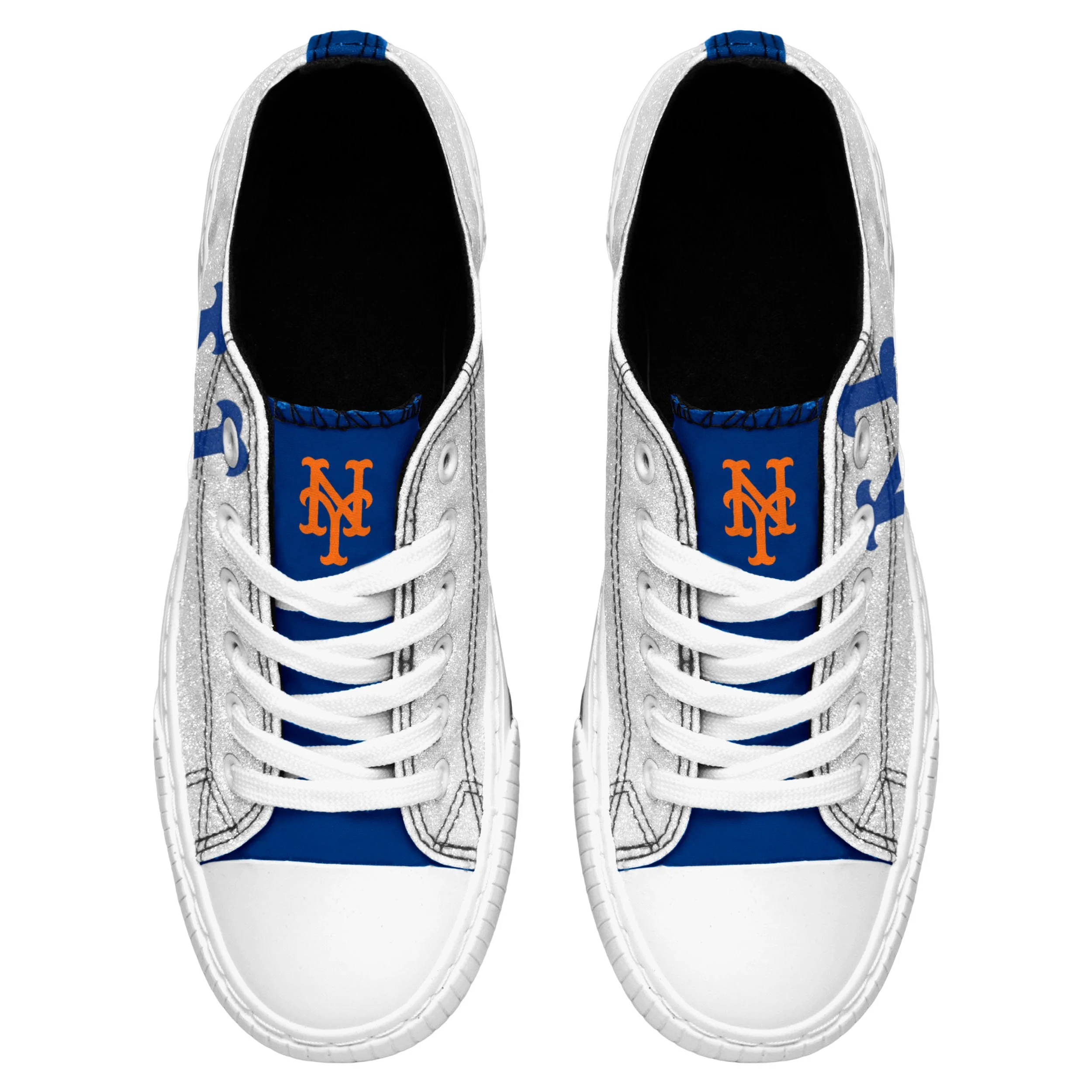 New York Mets MLB Womens Glitter Low Top Canvas Shoes - Image 3