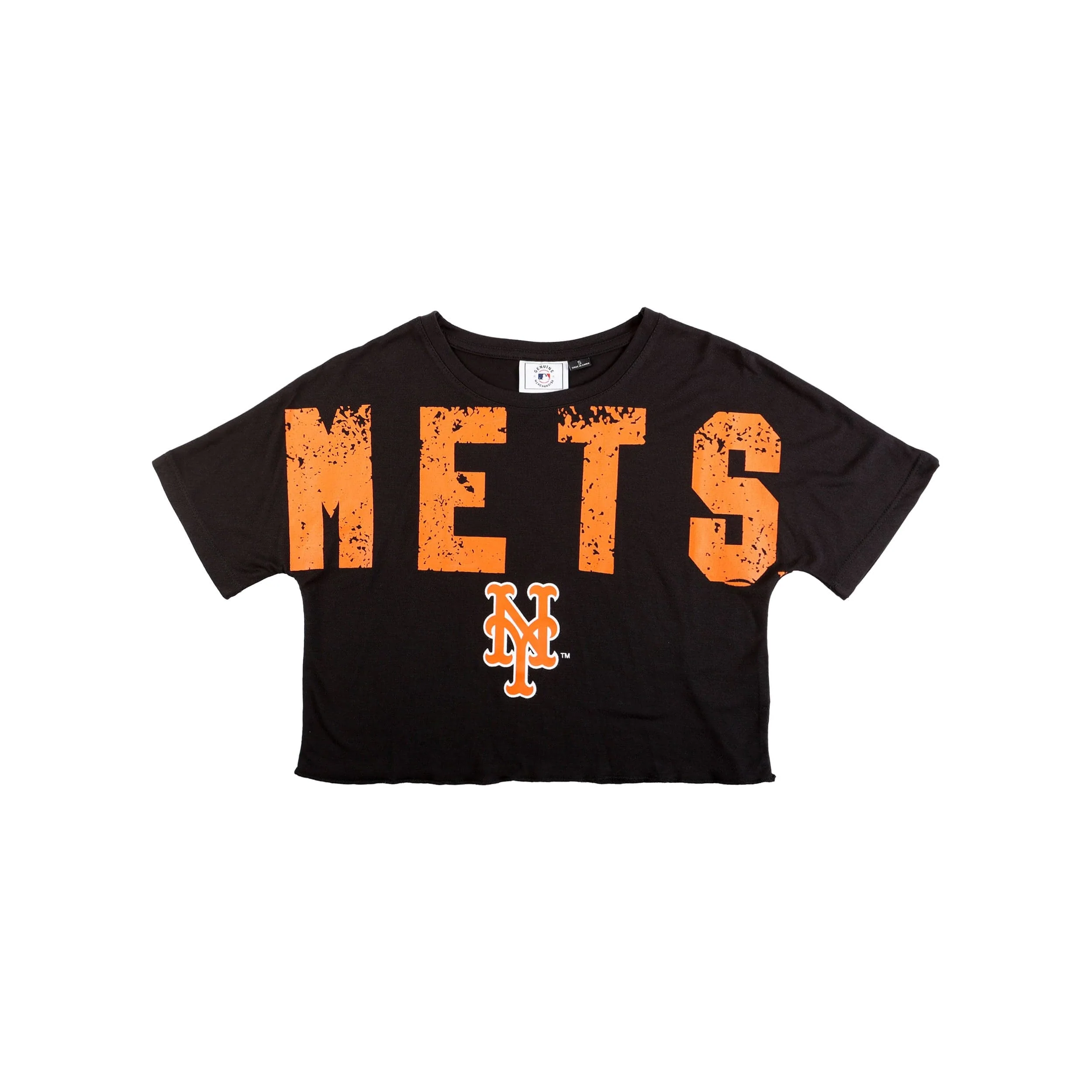 New York Mets MLB Womens Petite Distressed Wordmark Crop Top - Image 3