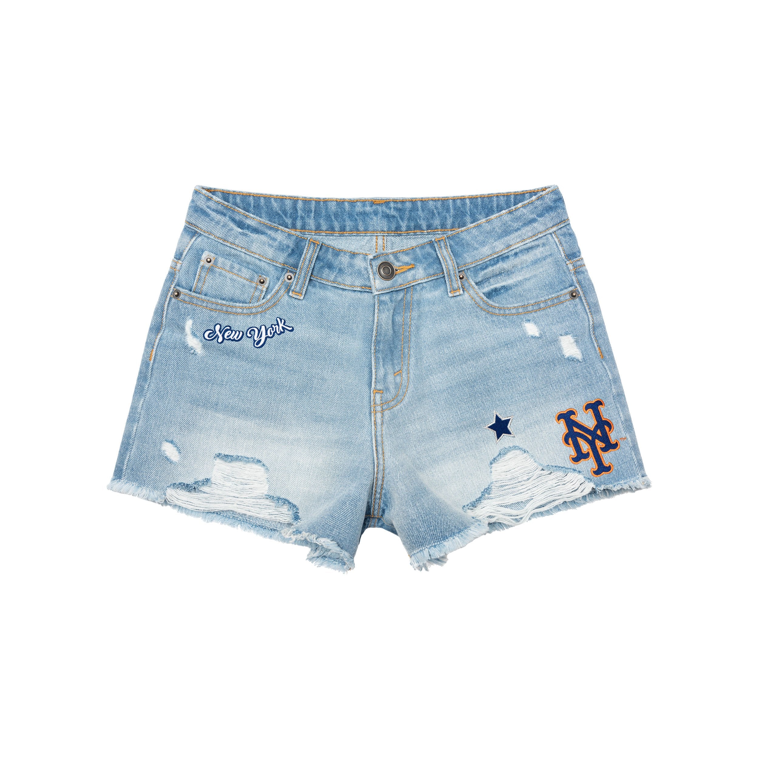 New York Mets MLB Womens Team Logo Denim Shorts - Image 3