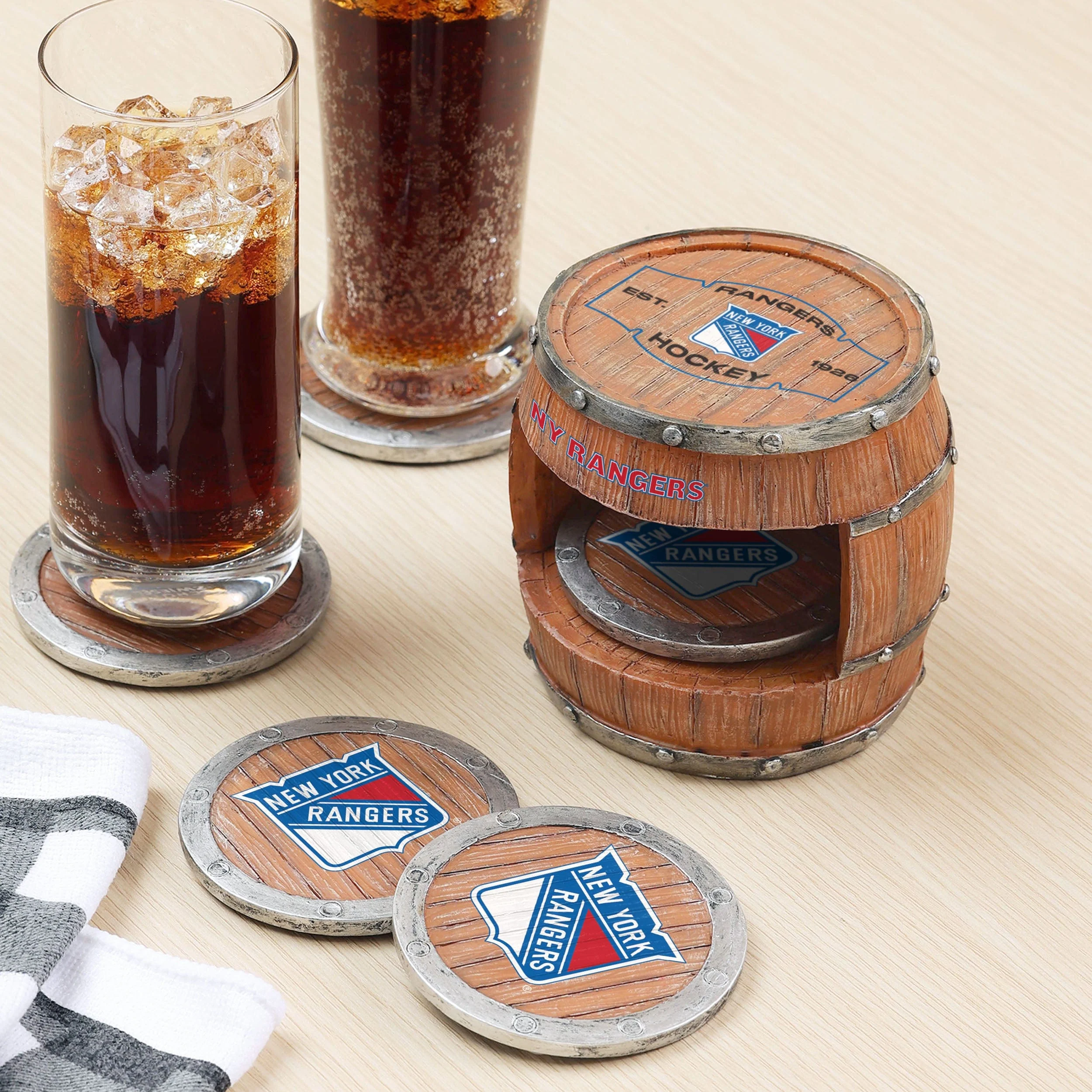 New York Rangers NHL 5 Pack Barrel Coaster Set - Image 2